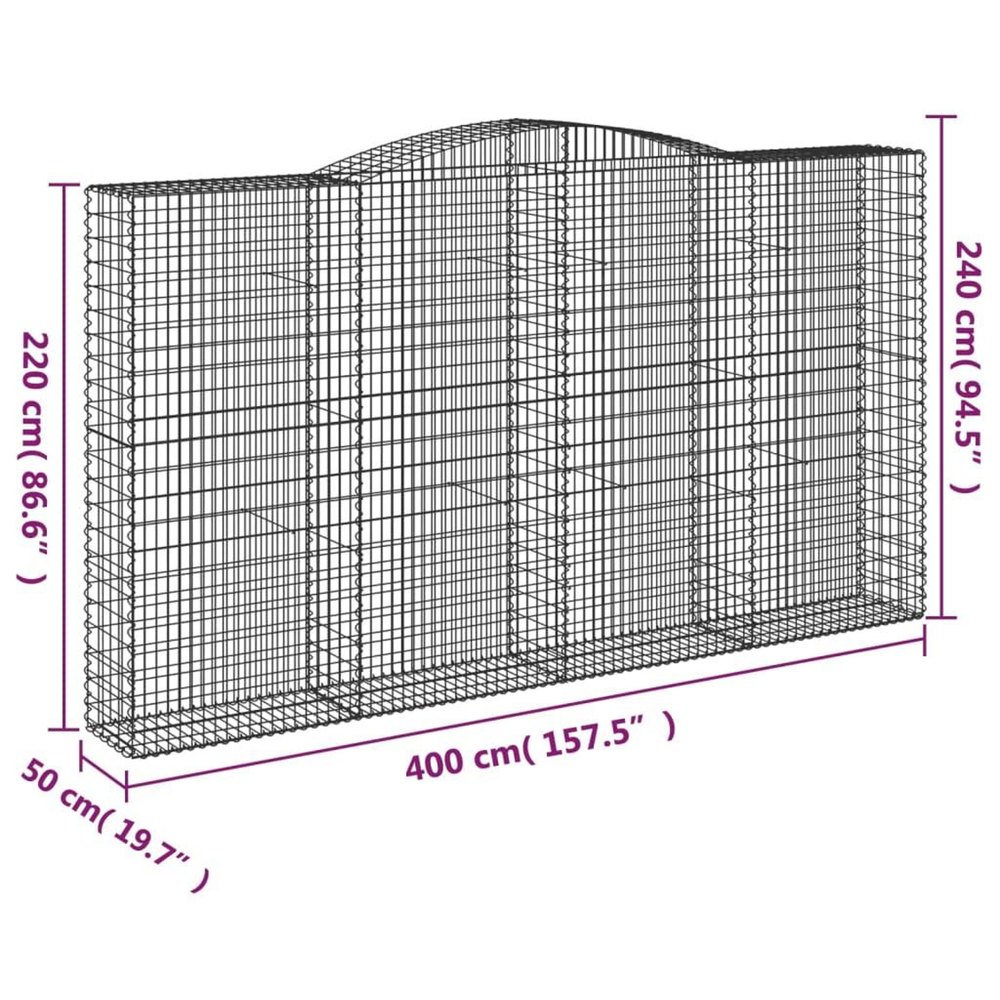 Voir la diapositive 6 : VIDAXL Paniers a gabions arques 15 pcs 400x50x220/240 cm Fer galvanise