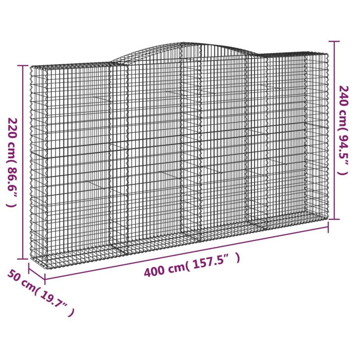 VIDAXL Paniers a gabions arques 15 pcs 400x50x220/240 cm Fer galvanise