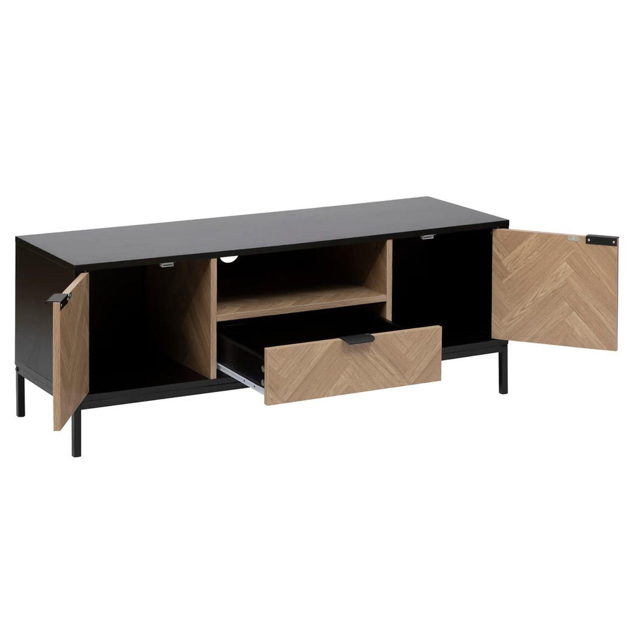 Voir la diapositive 4 : FIVE Meuble tv 2 portes et 1 tiroir en bois et métal chevrons - beige et noir