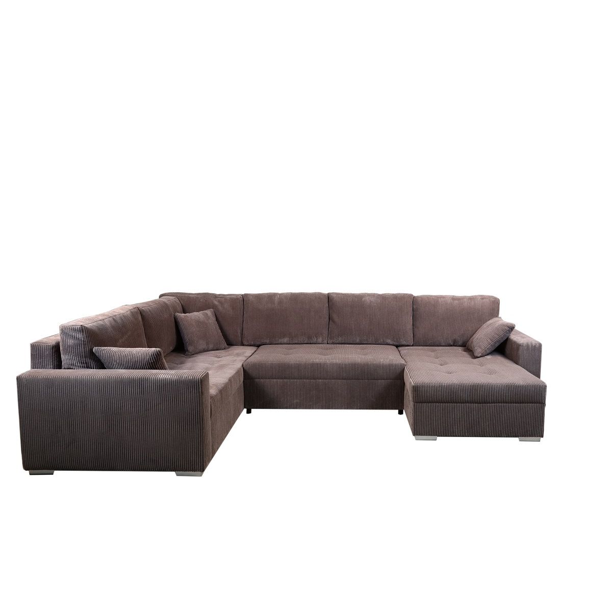 Canapé d'angle convertible panoramique 5 places tissu velours avec coffre MAGNUS