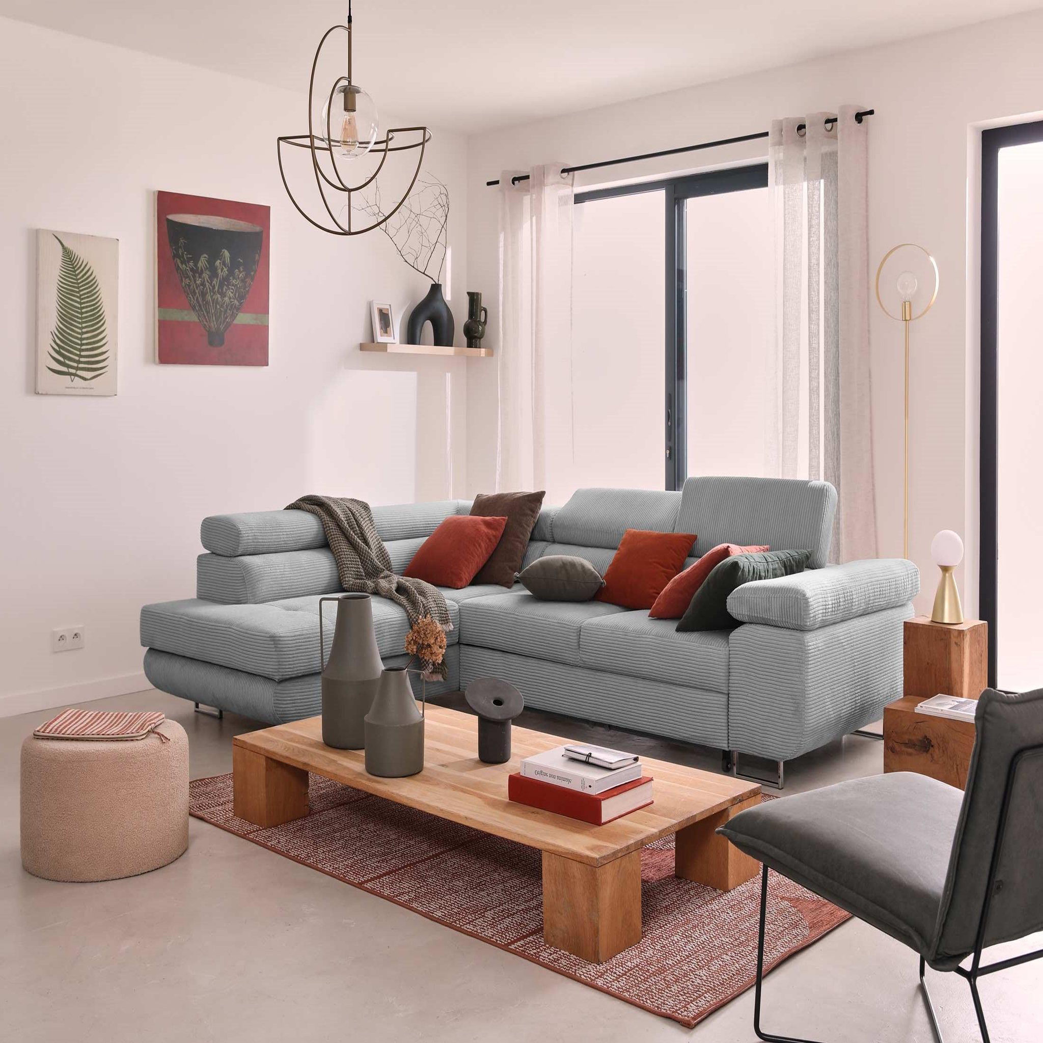 Voir la diapositive 4 : BEST MOBILIER Zaria - canapé d'angle gauche - convertible avec coffre et têtières réglables - 5 places - en velours côtelé
