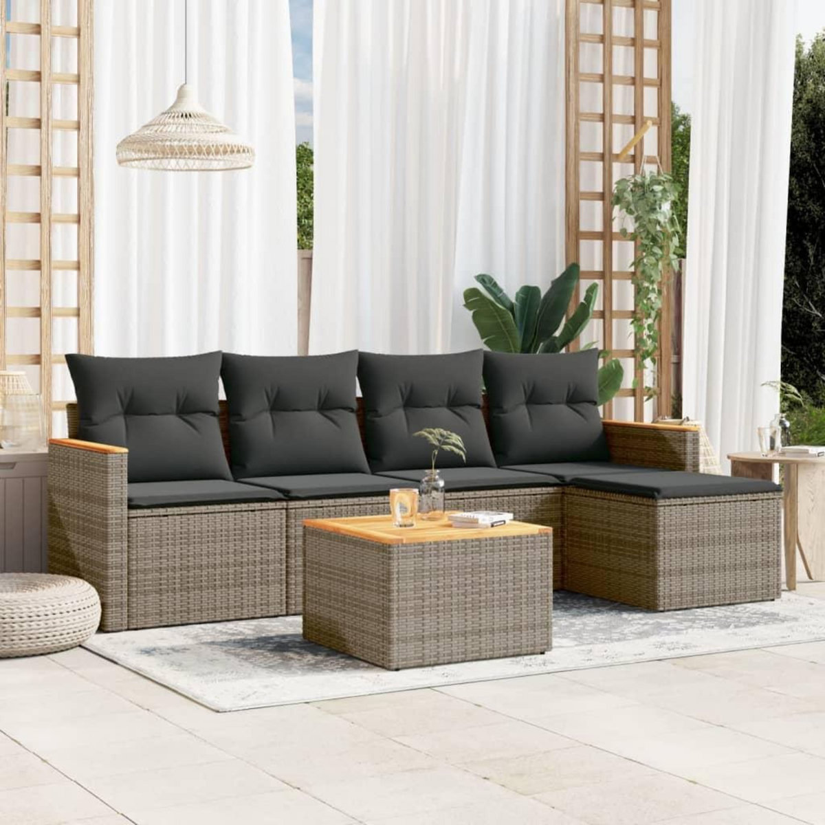 VIDAXL Salon de jardin 6 pcs avec coussins gris resine tressee