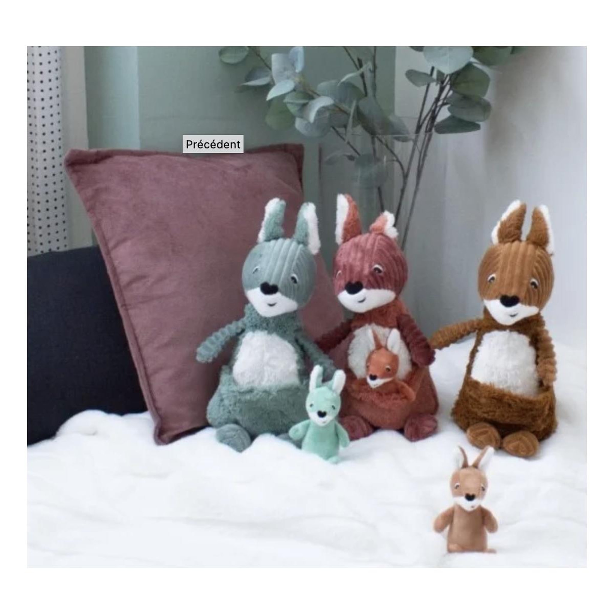 Voir la diapositive 2 : LES DEGLINGOS Peluche ptipotos-kangourou maman bebe vert