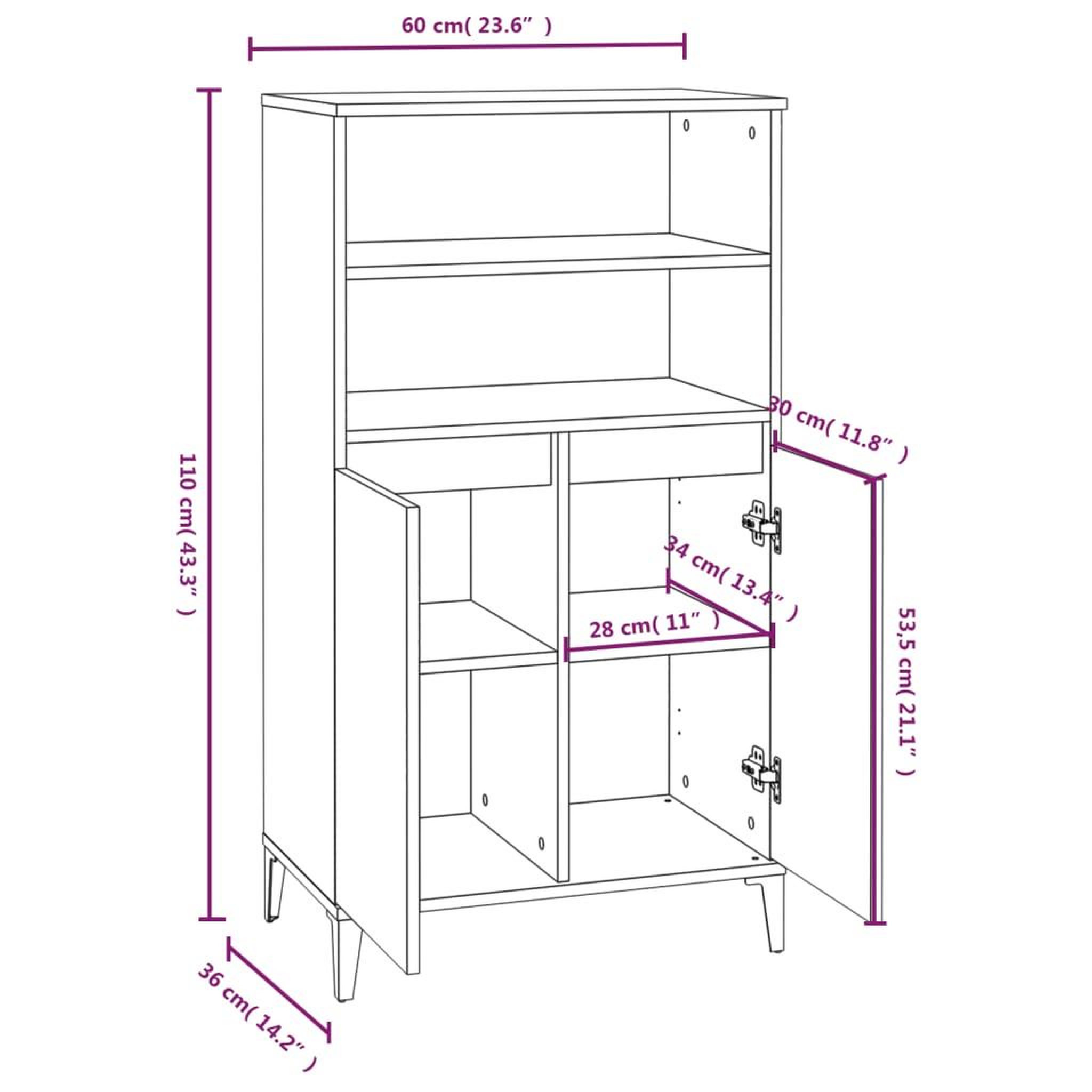 Voir la diapositive 6 : VIDAXL Buffet haut Chene sonoma 60x36x110 cm Bois d'ingenierie
