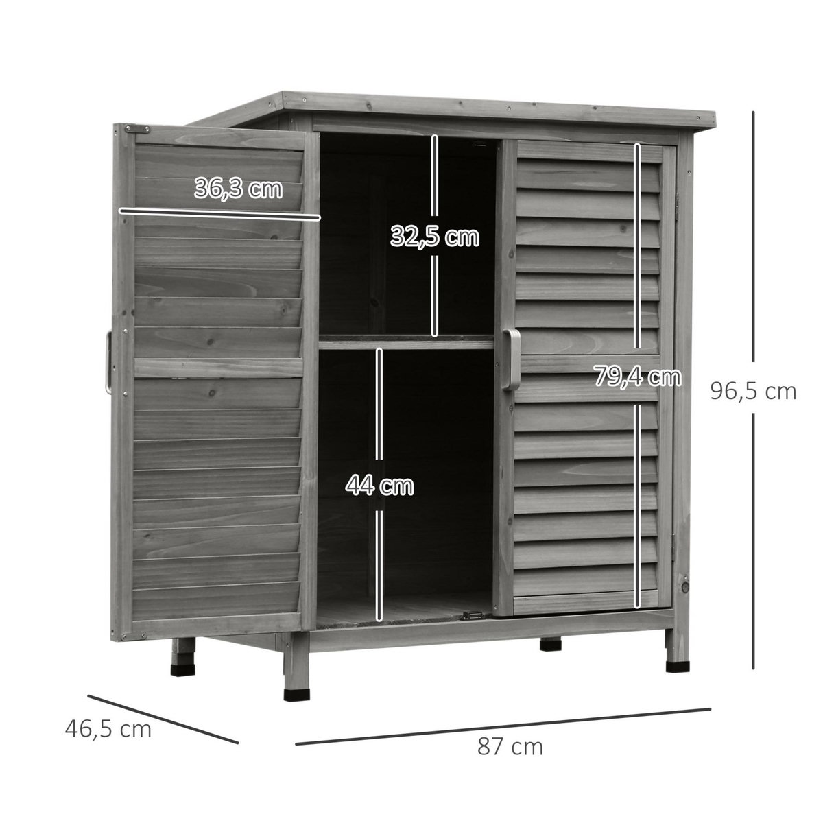 OUTSUNNY Armoire de jardin abri jardin remise pour outils sur pied dim. 87L x 46l x 96H cm étagère portes persiennes toit bitumé bois sapin autoclave gris