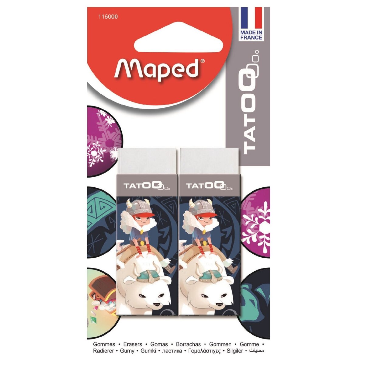 MAPED  Lot de 2 gommes blanches Tatoo viking