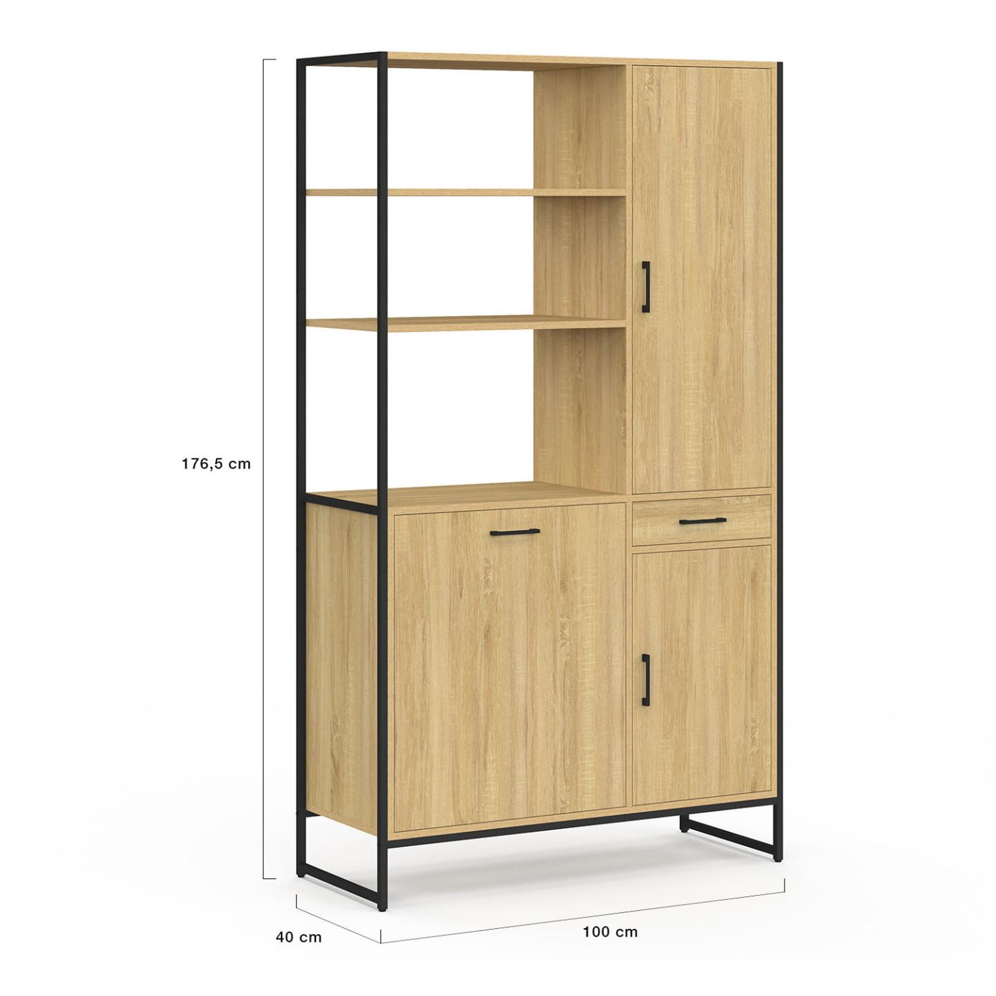 Voir la diapositive 5 : ID MARKET Buffet de cuisine avec colonne de rangement 100 cm detroit 3 portes + tiroir design industriel