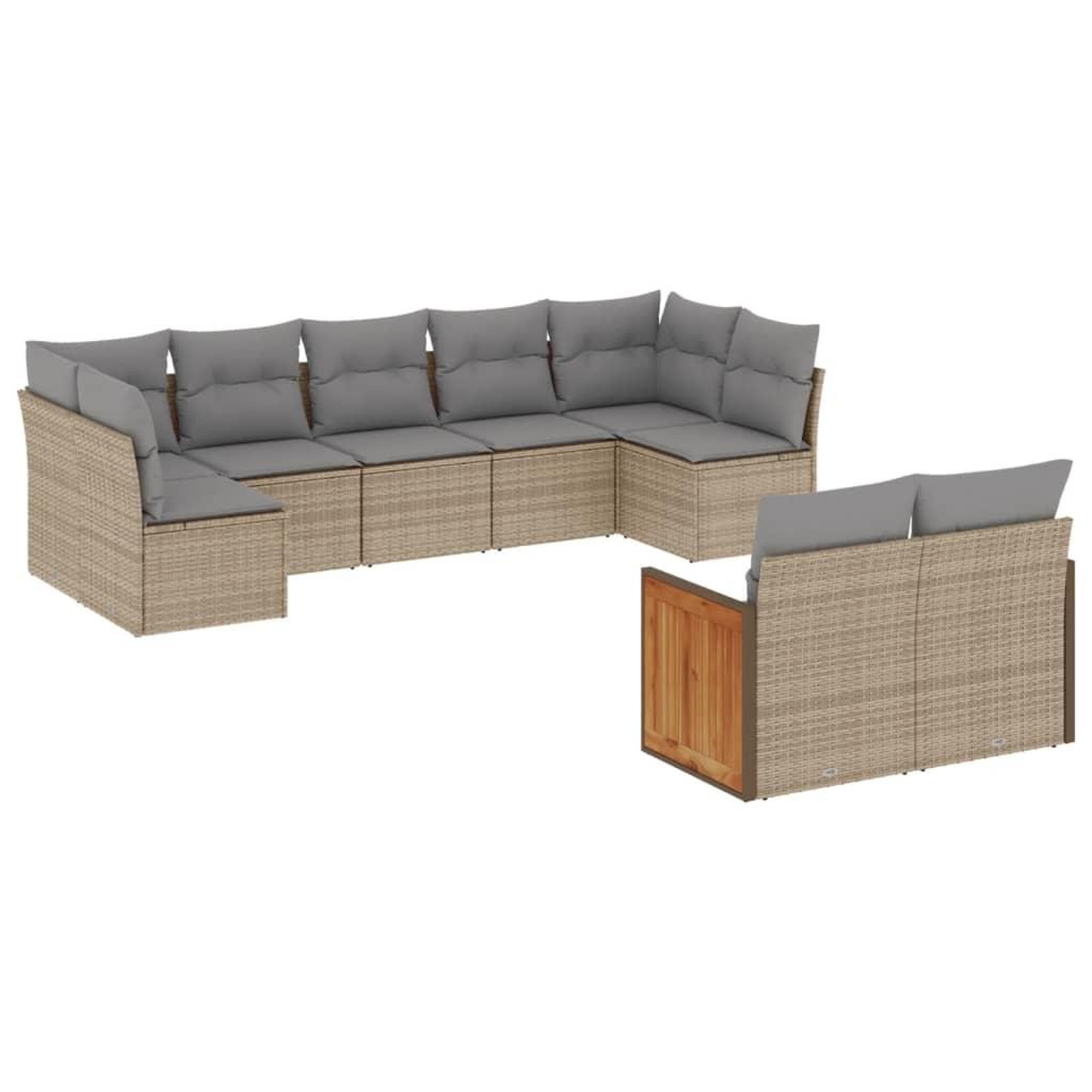 Voir la diapositive 2 : VIDAXL Salon de jardin avec coussins 9 pcs beige resine tressee