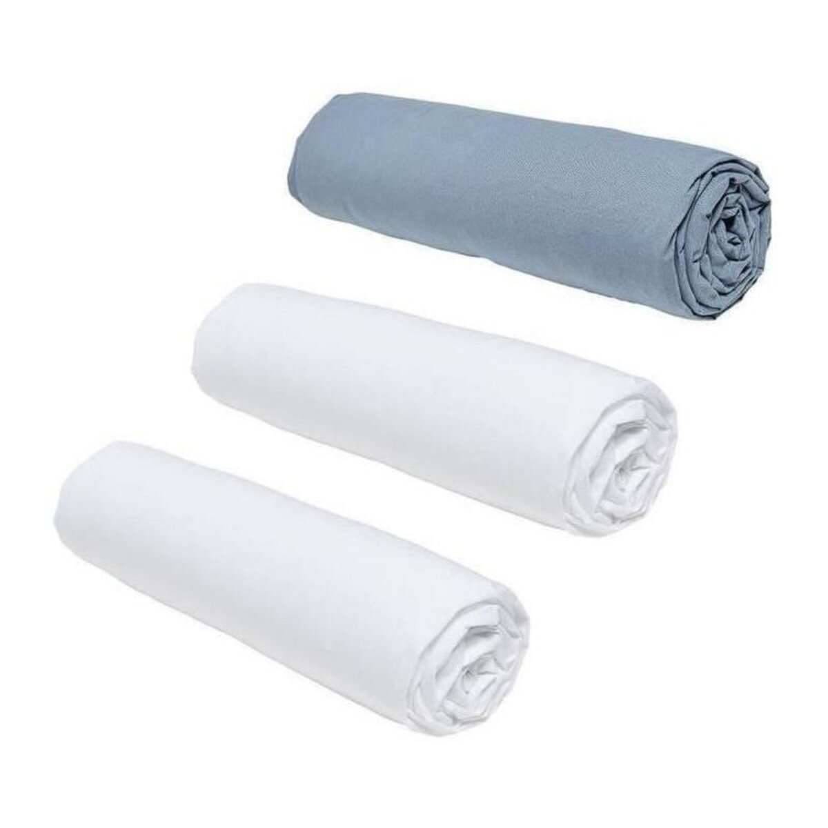 Today Lot de 3 draps housses TODAY Essential - 140 x 190 cm - 2 personnes - 100% Coton - Craie/ Denim