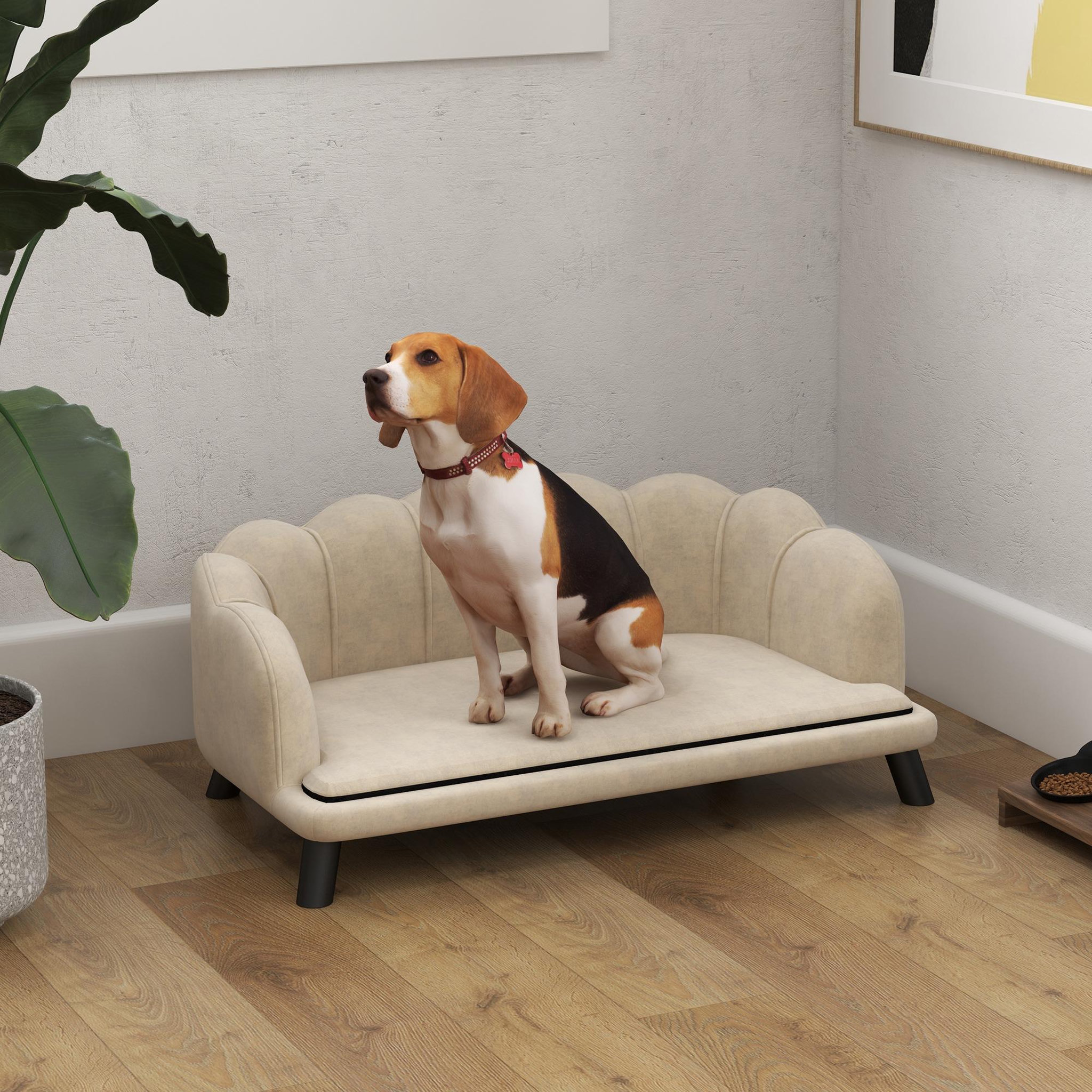 Voir la diapositive 4 : PAWHUT Canapé chien lit pour chien chat design contemporain coquillage dim. 98l x 60l x 35h cm coussin moelleux velours crème