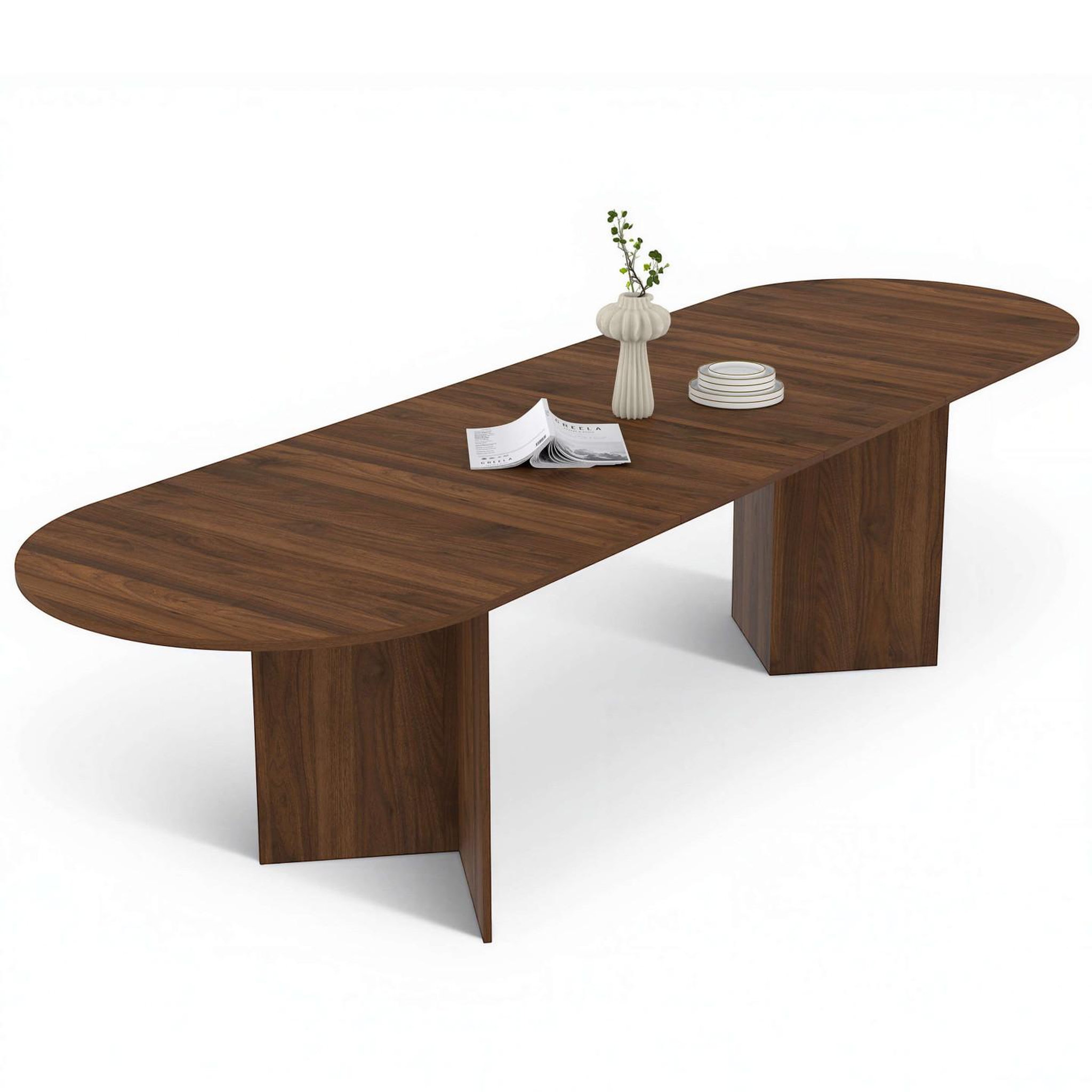 ID MARKET Table à manger extensible ovale marthe 6-12 personnes noyer 200-300 cm