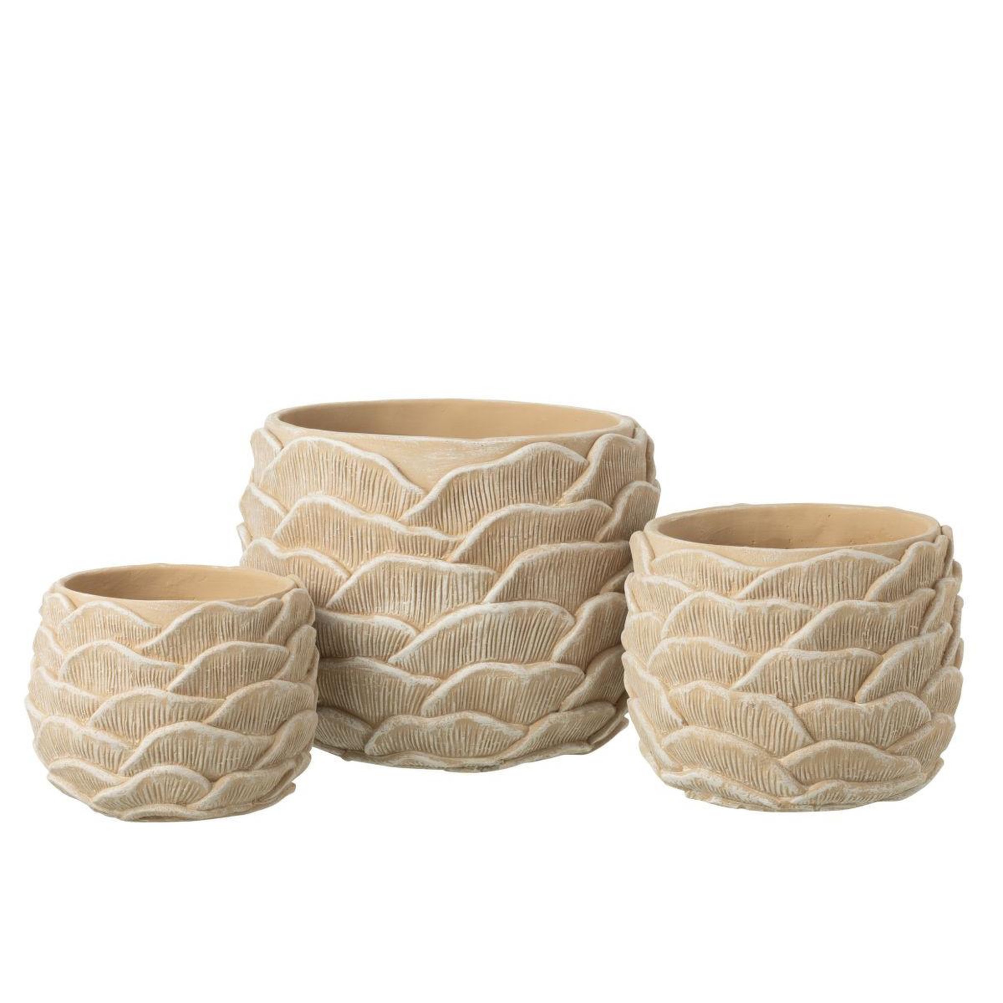 Voir la diapositive 2 : J-LINE Cache-Pot Relief en Ciment  Fungo  26cm Beige