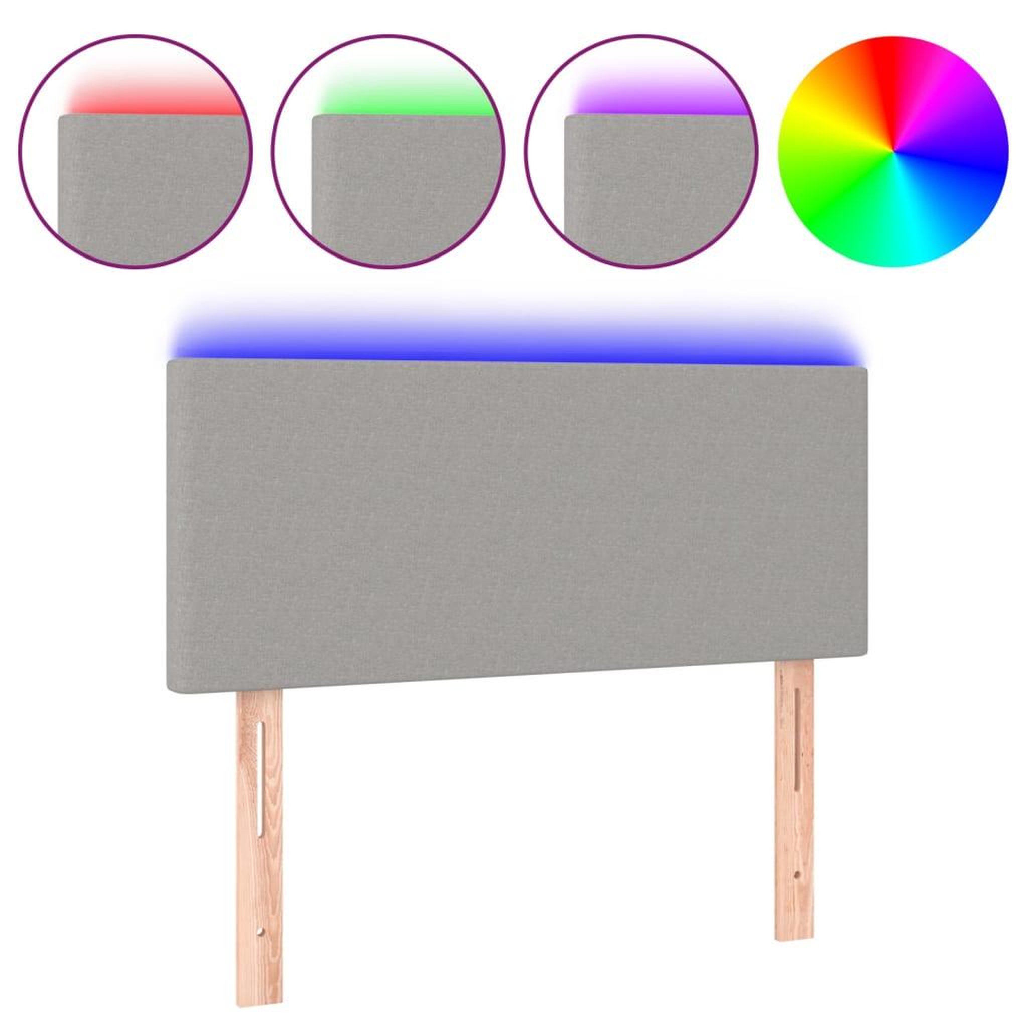 Voir la diapositive 2 : VIDAXL Tete de lit a LED Gris clair 80x5x78/88 cm Tissu