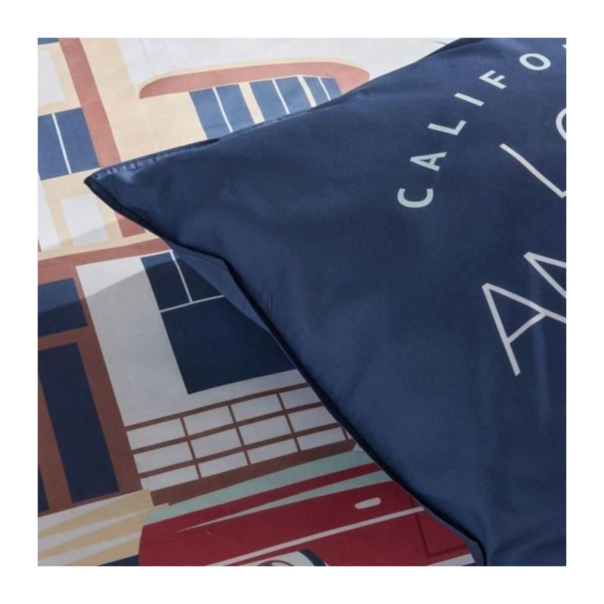 Today Parure de lit - TODAY - JAVA - 2 personnes - 240x220 cm - Coton - Imprimé Los Angeles - Bleu