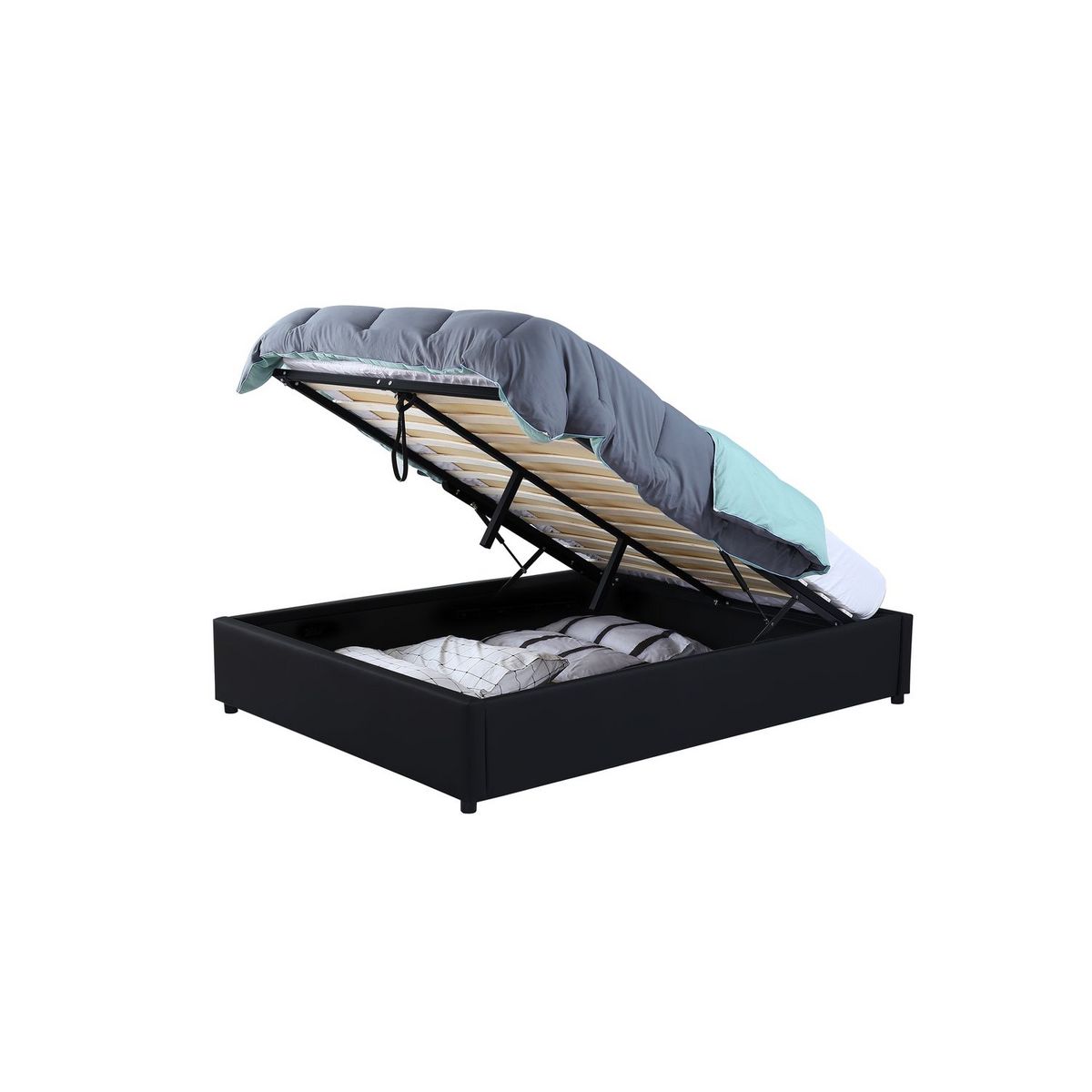 Lit coffre PU avec sommier relevable 140x190 cm OSCAR