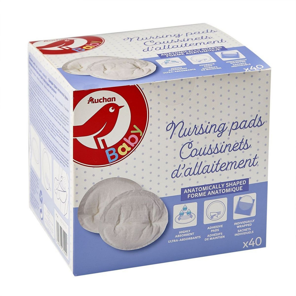 Auchan baby coussinets d'allaitement forme anatomique 40 pièces