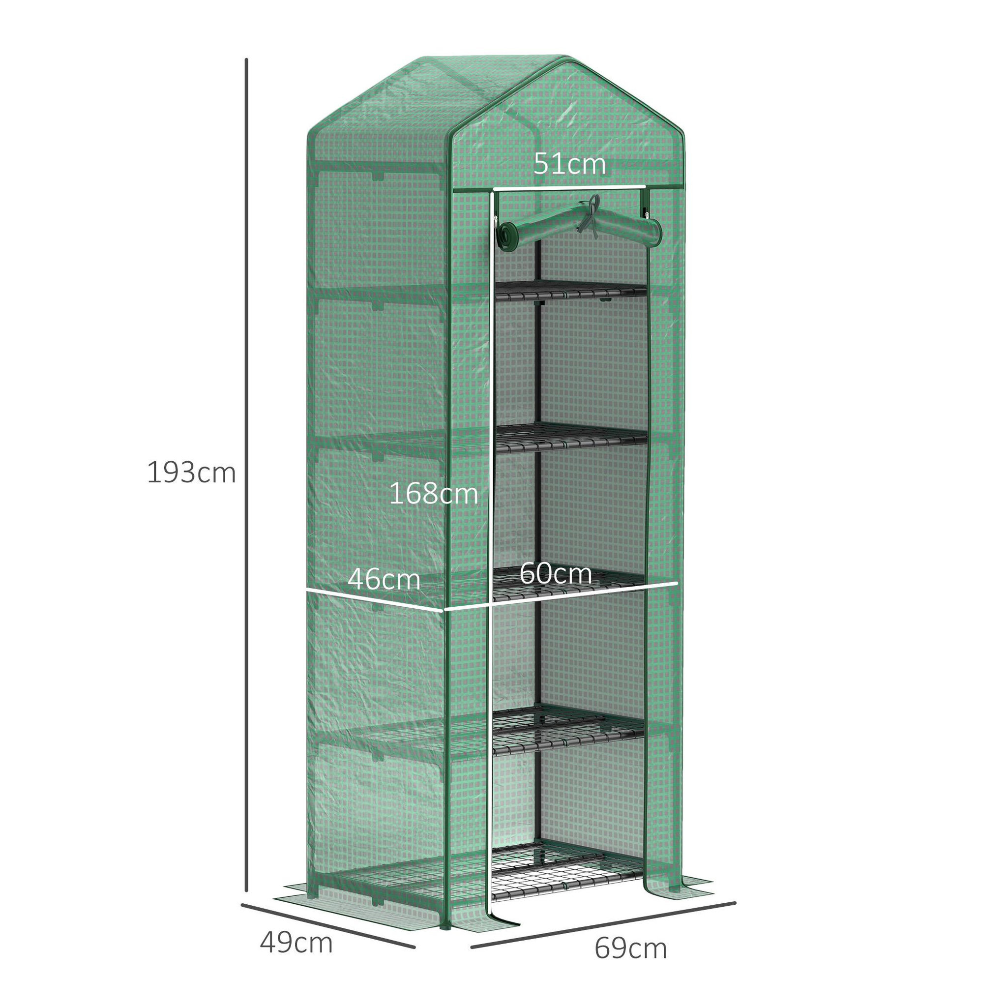 Voir la diapositive 3 : OUTSUNNY Serre de jardin balcon 5 étagères porte zippée 69 x 49 x 193 cm acier thermolaqué bâche pe vert