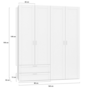 Voir la diapositive 5 : ID MARKET Armoire 4 portes VITO blanc penderie 160 cm avec 2 tiroirs et étagères
