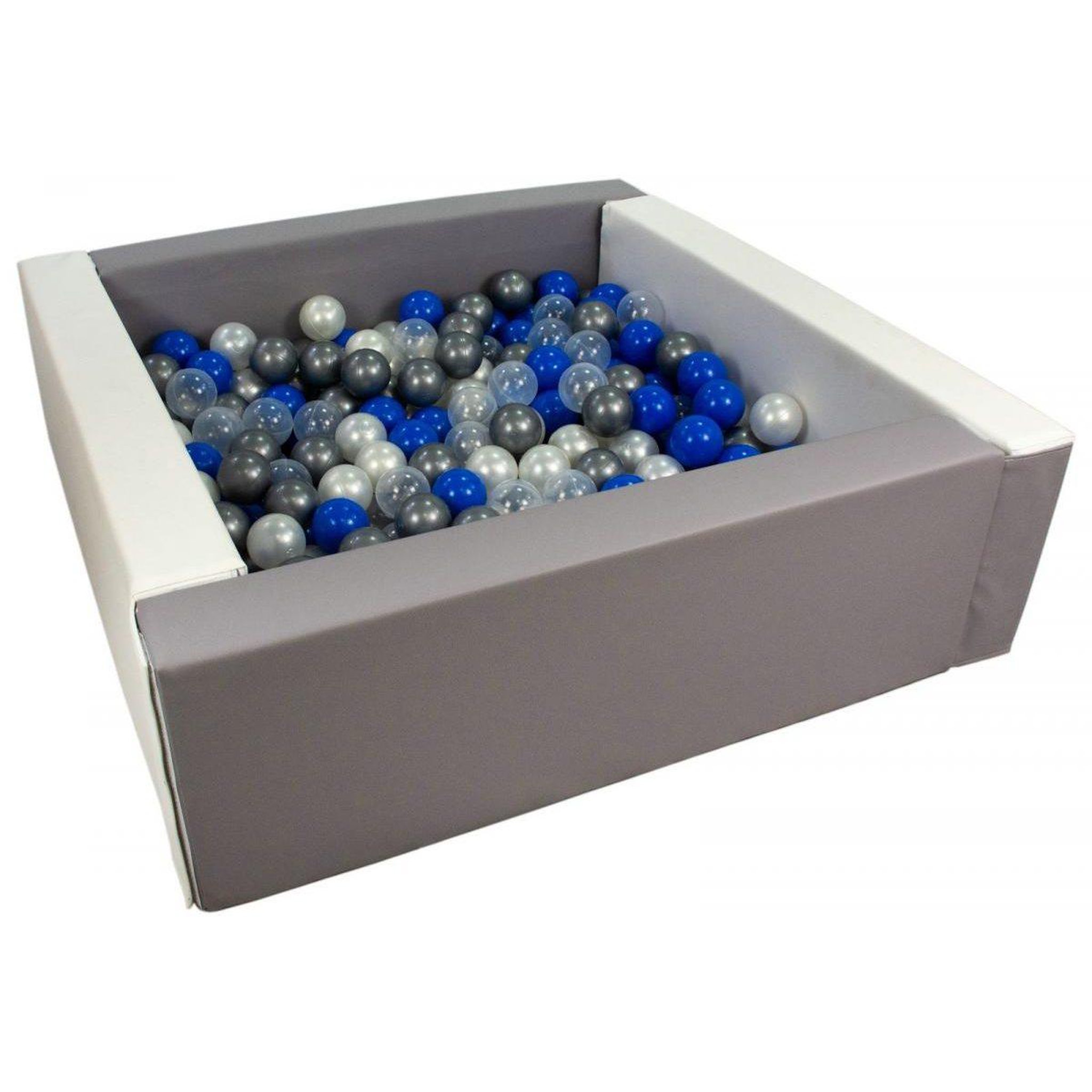 VELINDA Piscine à balles carrée avec 300 balles - blanc, gris/perle, transparent, bleu, argent