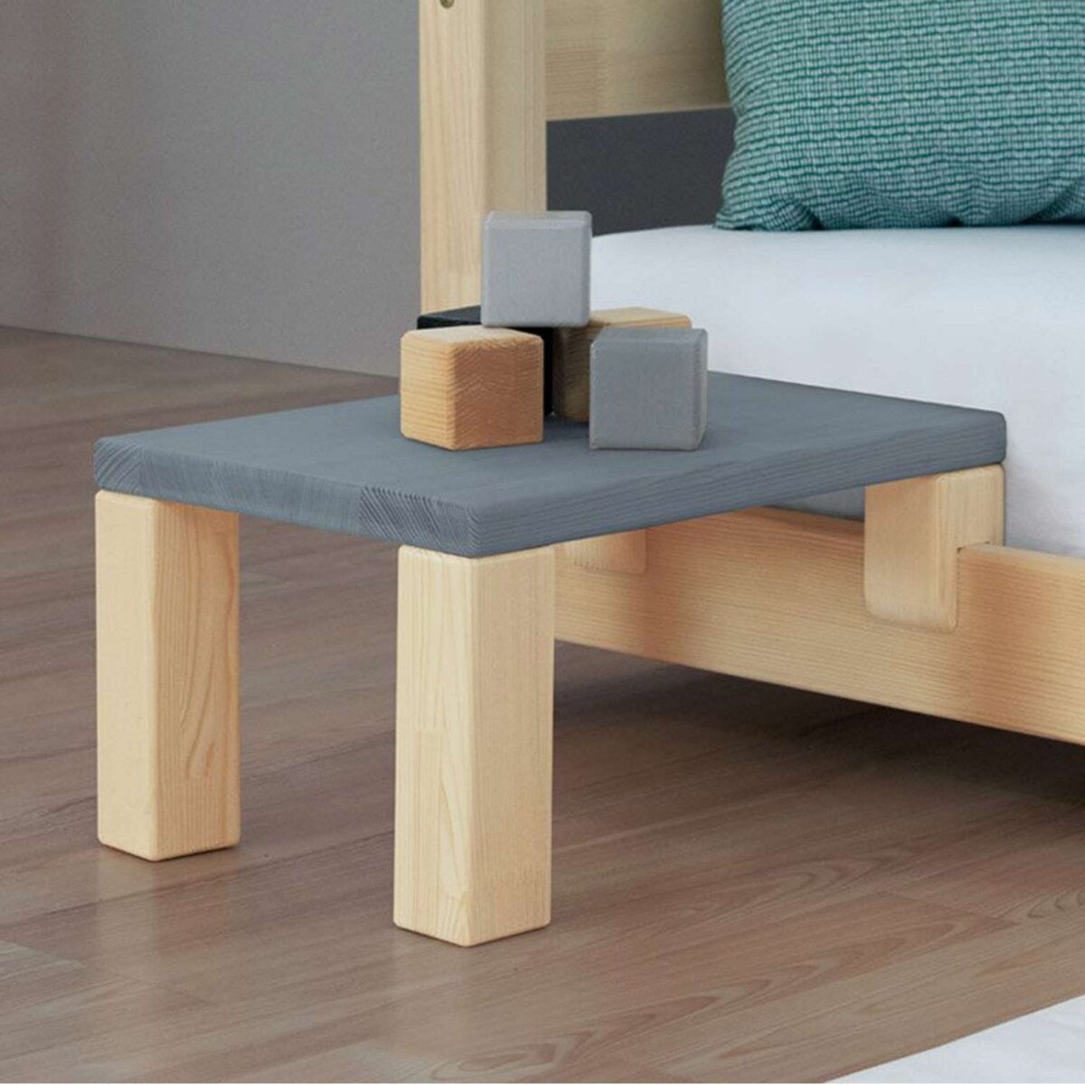 Youdoit Table de chevet à fixer sur le lit - Gris et bois naturel - 33 x 32 x 41 cm