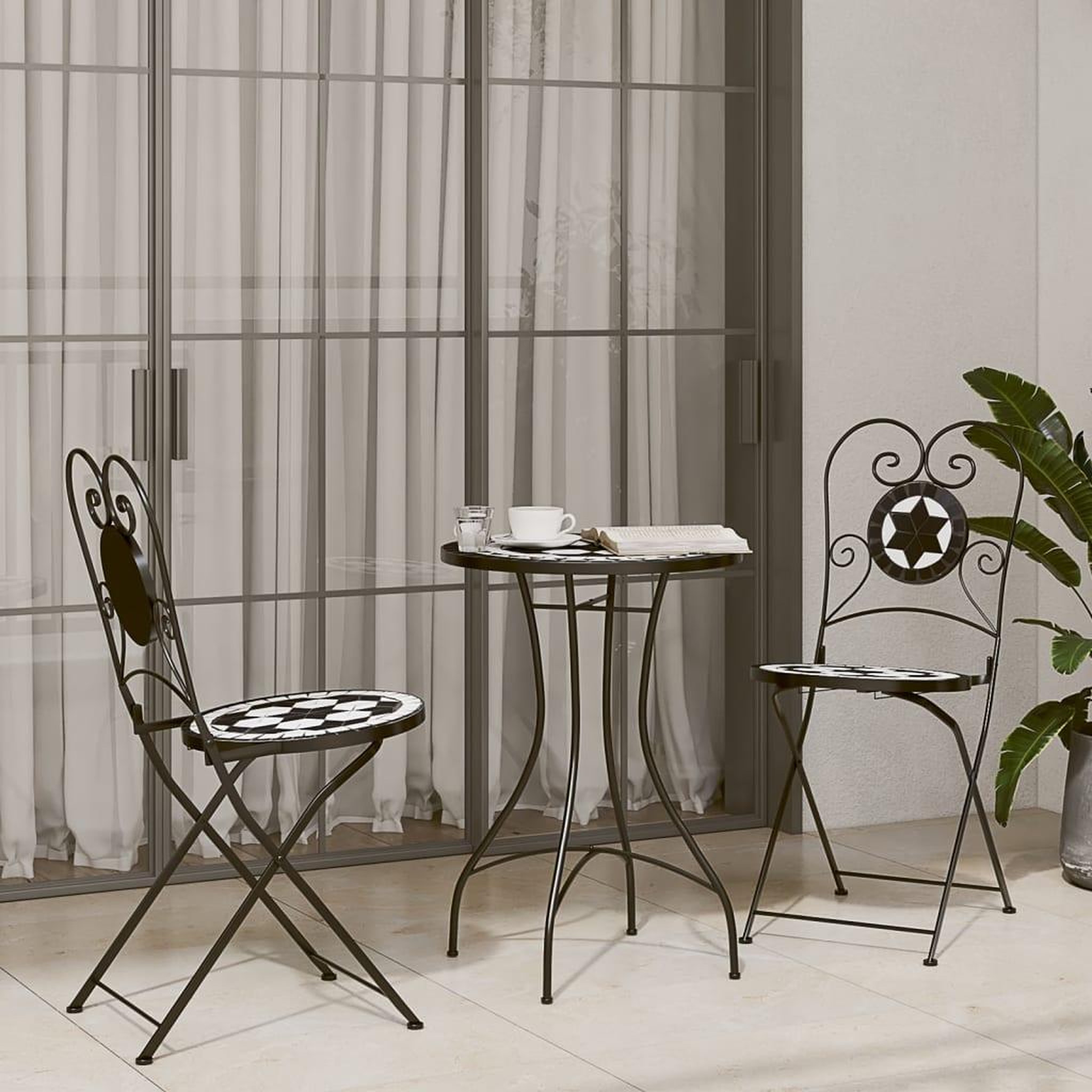 Voir la diapositive 3 : VIDAXL Chaises de bistro pliables lot de 2 noir et blanc ceramique