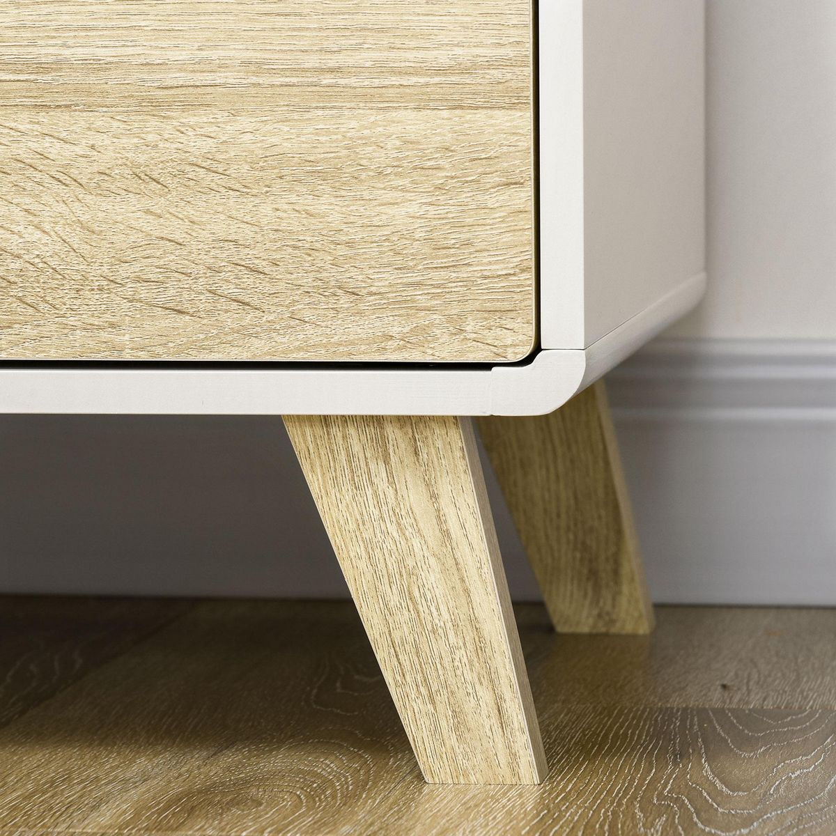 HOMCOM Buffet rangement design scandinave 2 portes avec étagère MDF panneaux blanc aspect chêne clair