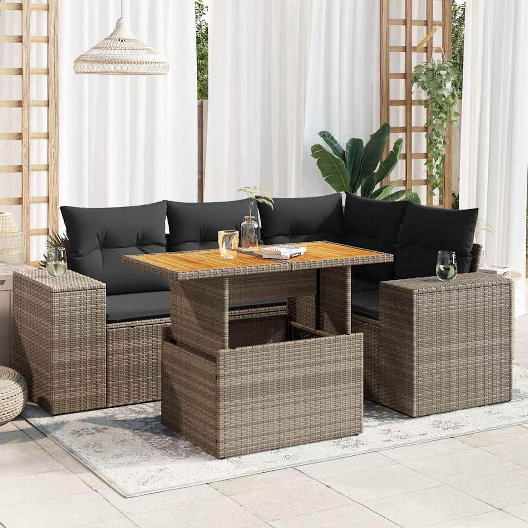 VIDAXL Salon de jardin 5 pcs avec coussins gris resine tressee