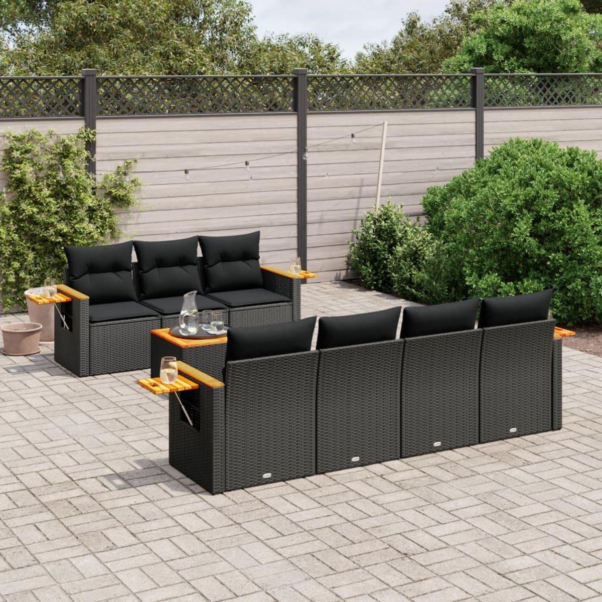 VIDAXL Salon de jardin 8 pcs avec coussins noir resine tressee