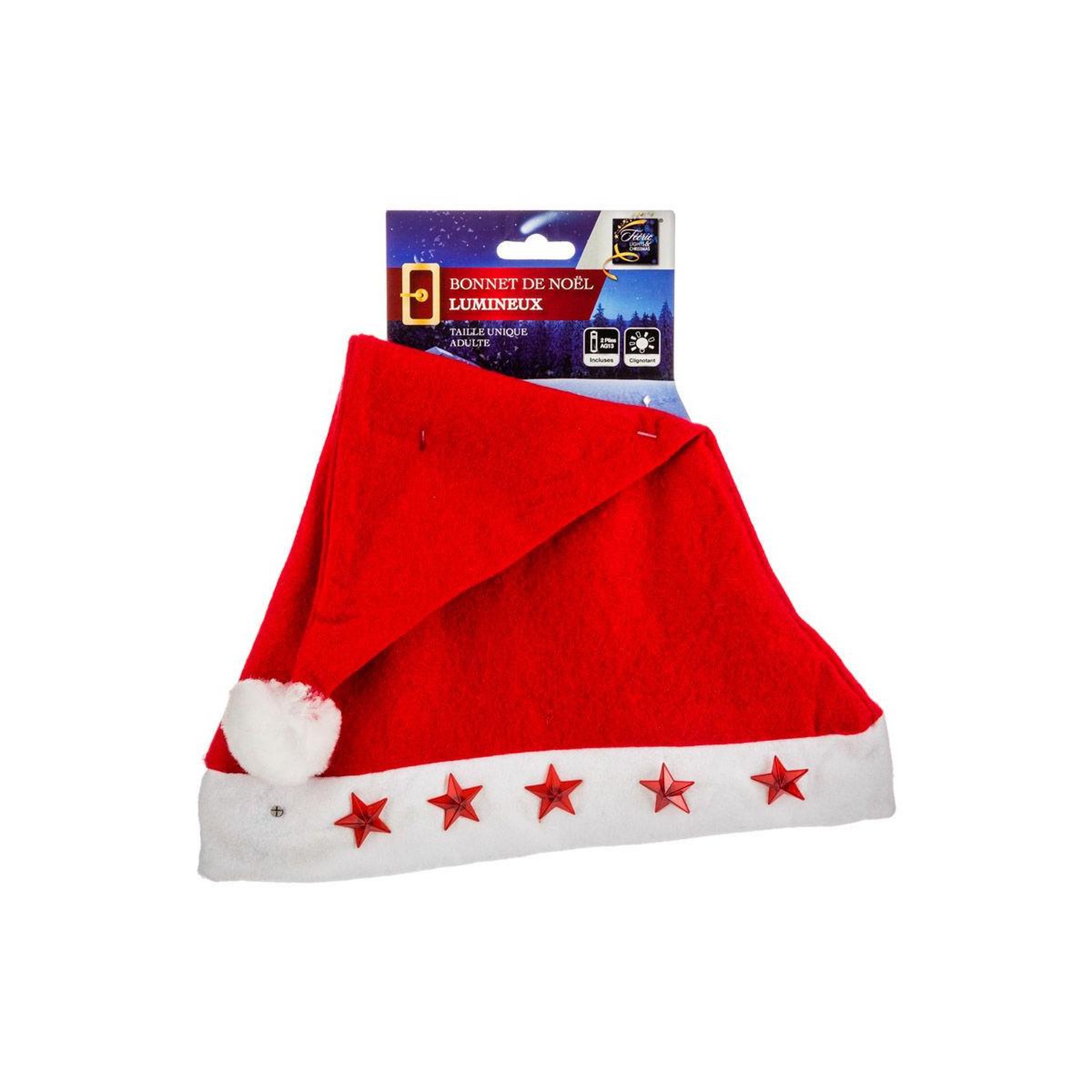 Voir la diapositive 2 : FEERIC LIGHT & CHRISTMAS Chapeau de noël adulte à led  étoile  39cm rouge