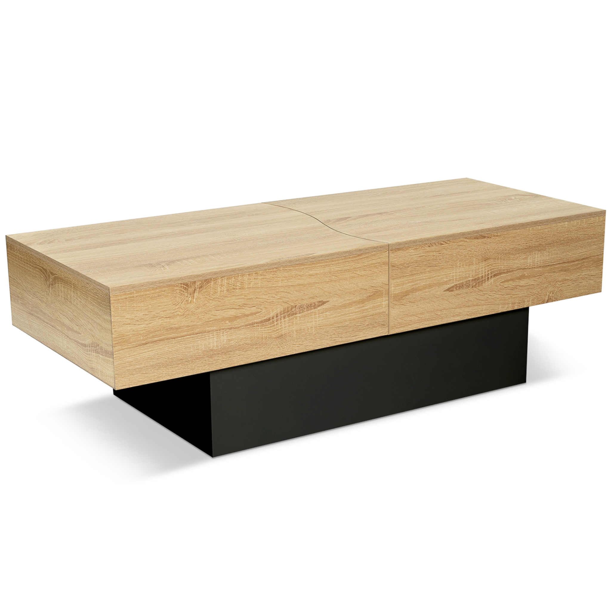 Voir la diapositive 4 : ID MARKET Table basse coulissante rectangulaire marta bois noir et imitation hêtre
