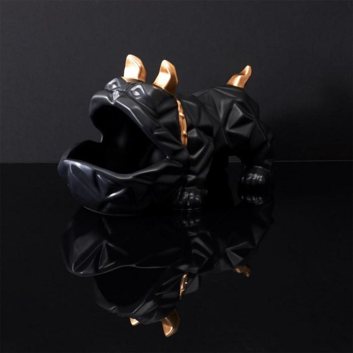 Paris Prix Statuette & Vide-Poche  Bulldog  30cm Noir