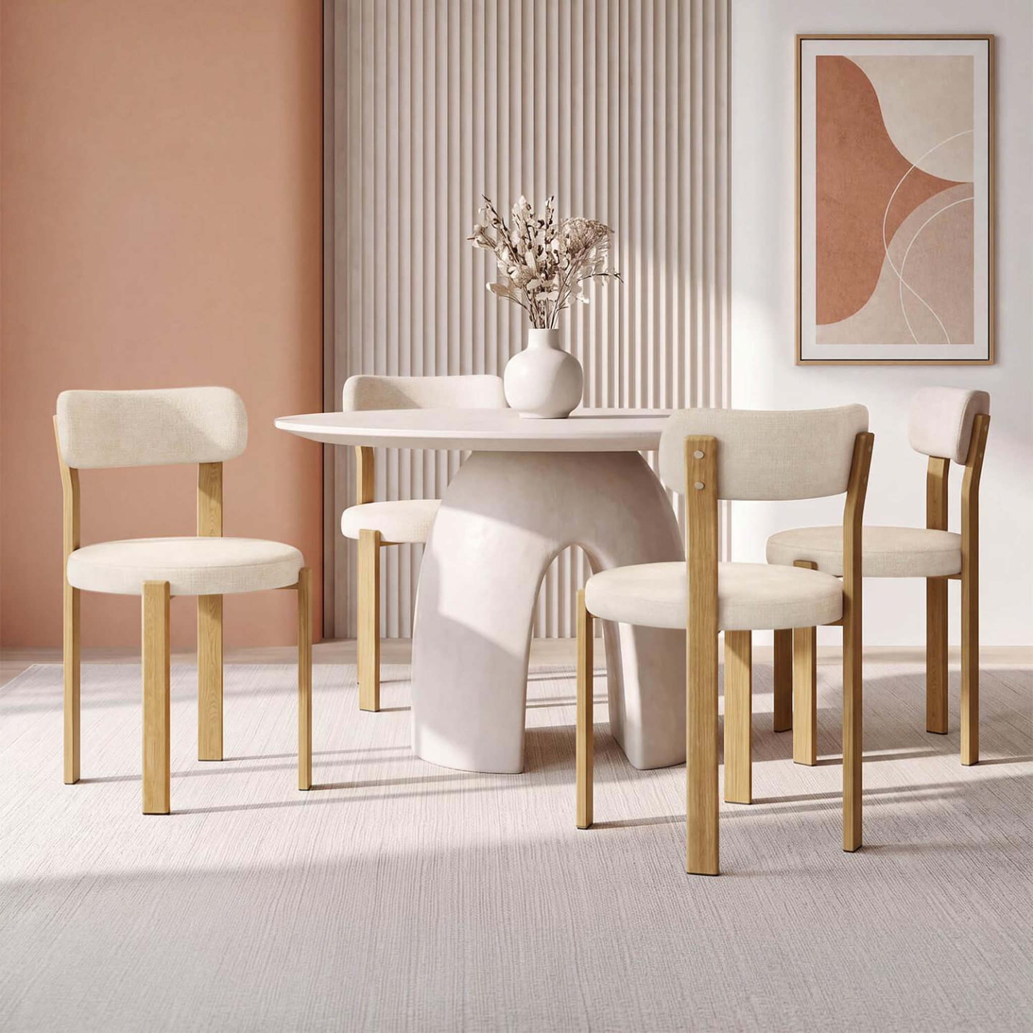 Voir la diapositive 2 : ID MARKET Lot de 4 chaises nella en tissu chenille beige pour salle à manger