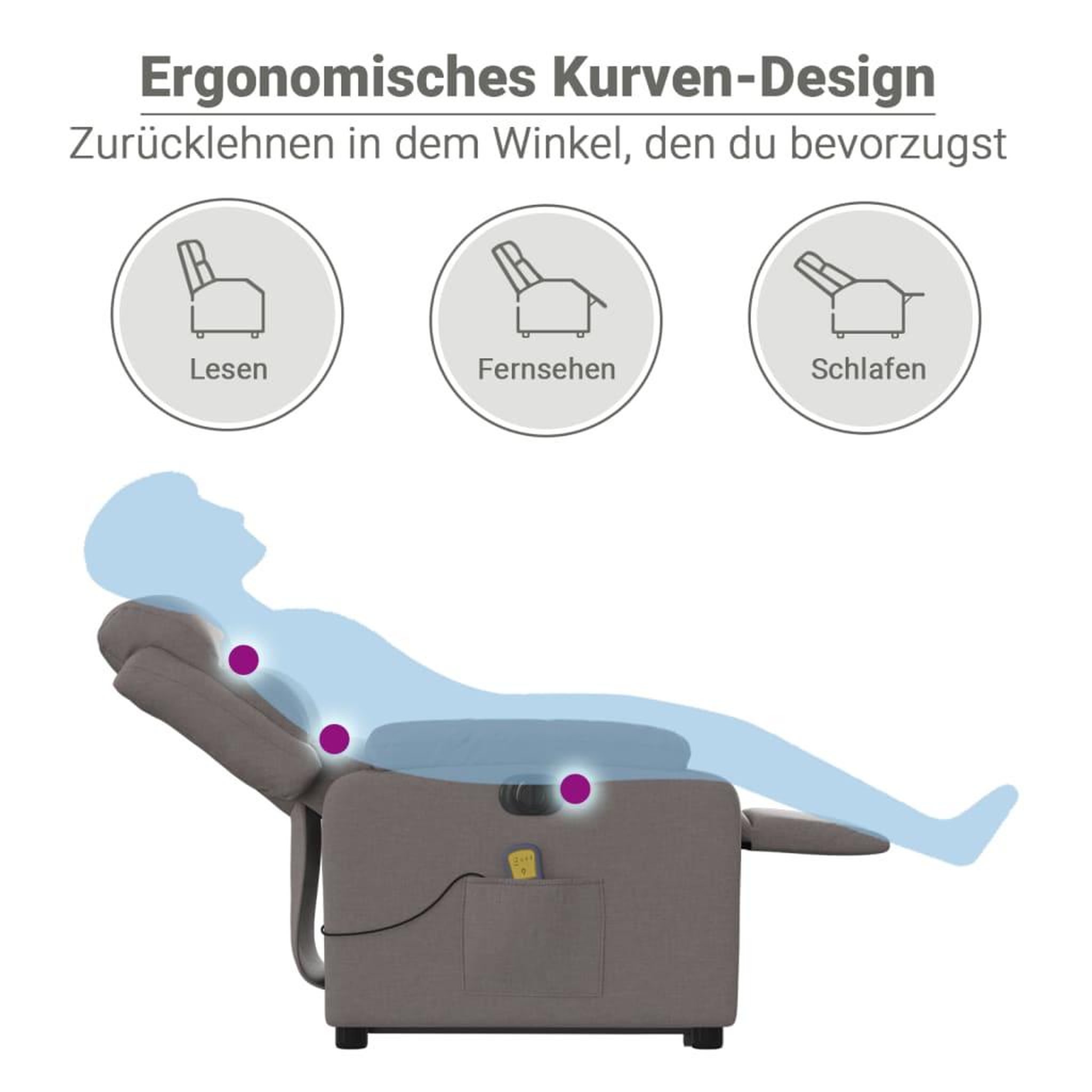 Voir la diapositive 6 : VIDAXL Fauteuil inclinable de massage electrique Taupe Tissu