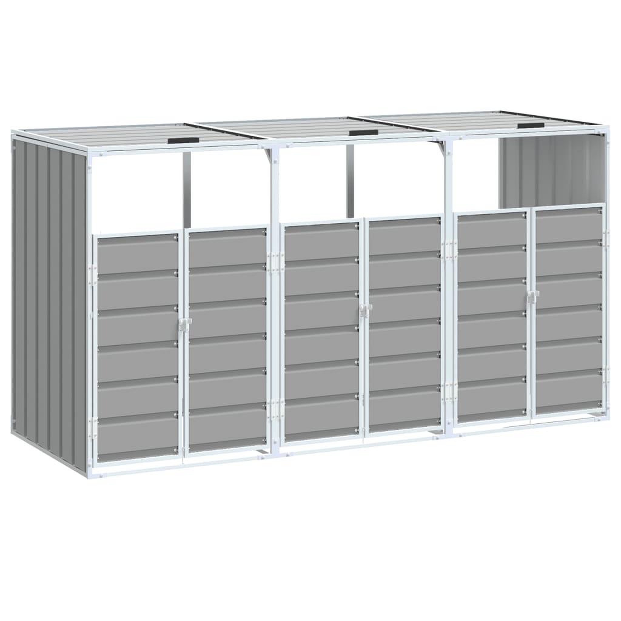 Voir la diapositive 2 : VIDAXL Rangement a roulettes pour poubelles pour trois bacs gris acier