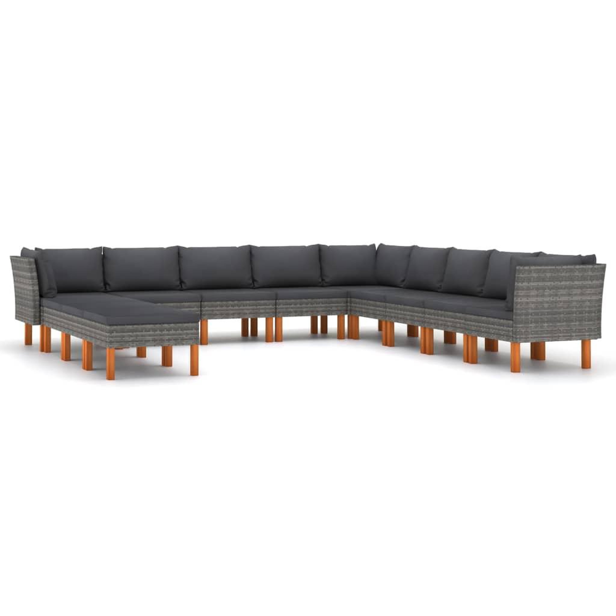 Voir la diapositive 2 : VIDAXL Salon de jardin 12 pcs avec coussins Resine tressee Gris