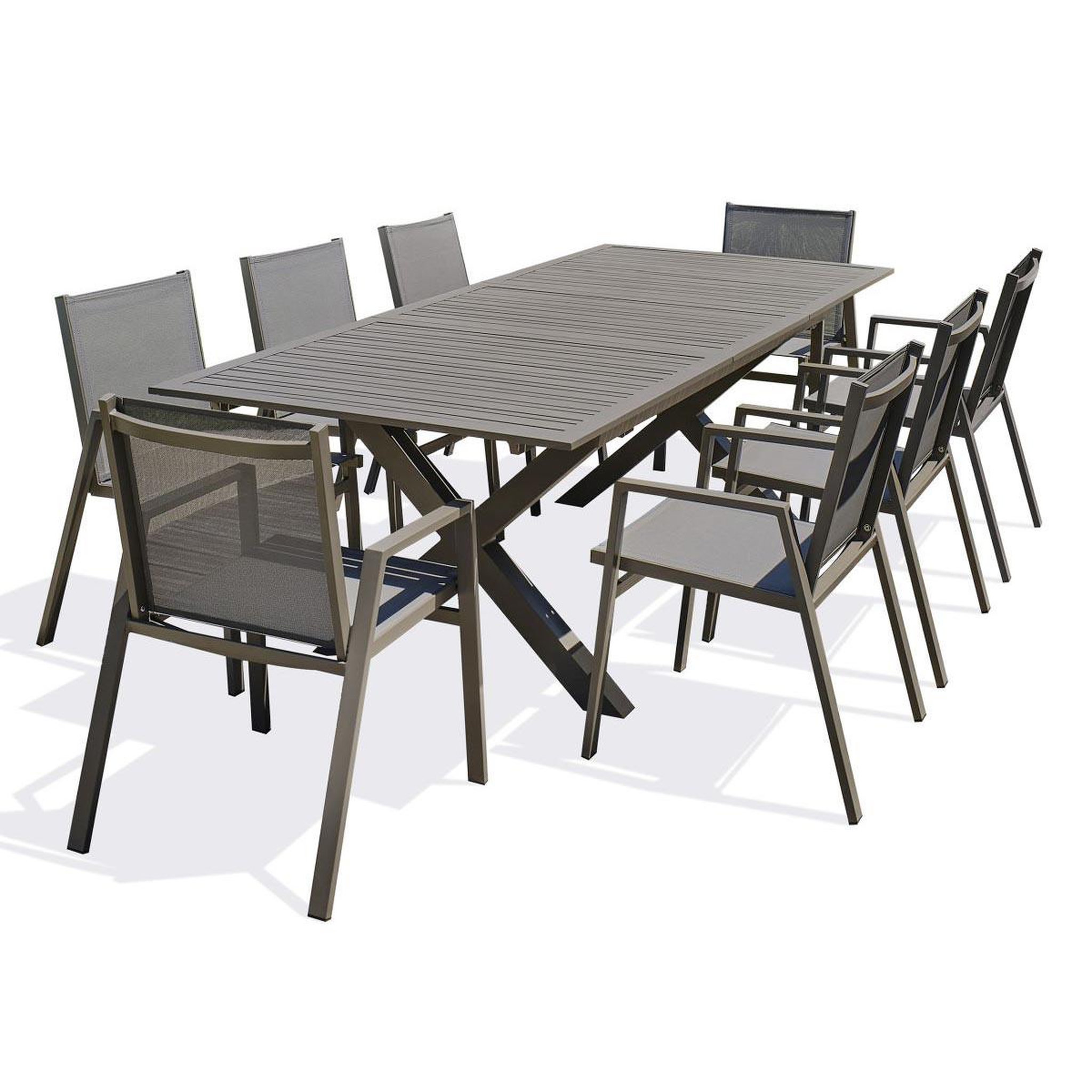 DCB GARDEN Ensemble Table de Jardin Extensible & 8 Fauteuils  Floride  180-240cm Taupe