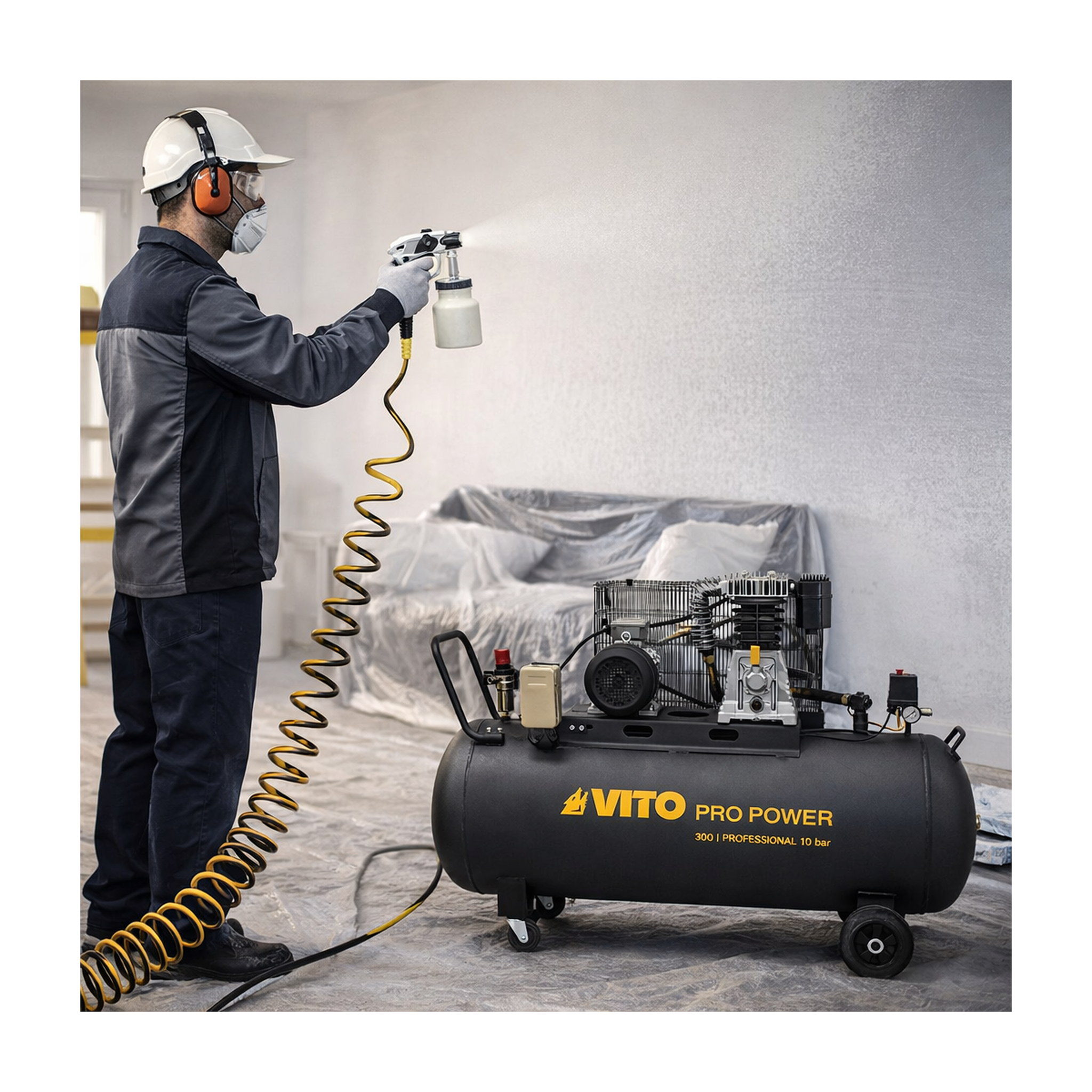 Voir la diapositive 4 : VITO Compresseur d'air 300L Courroie 10 Bar 4000W 5.5CV 500L/min 380V VITO