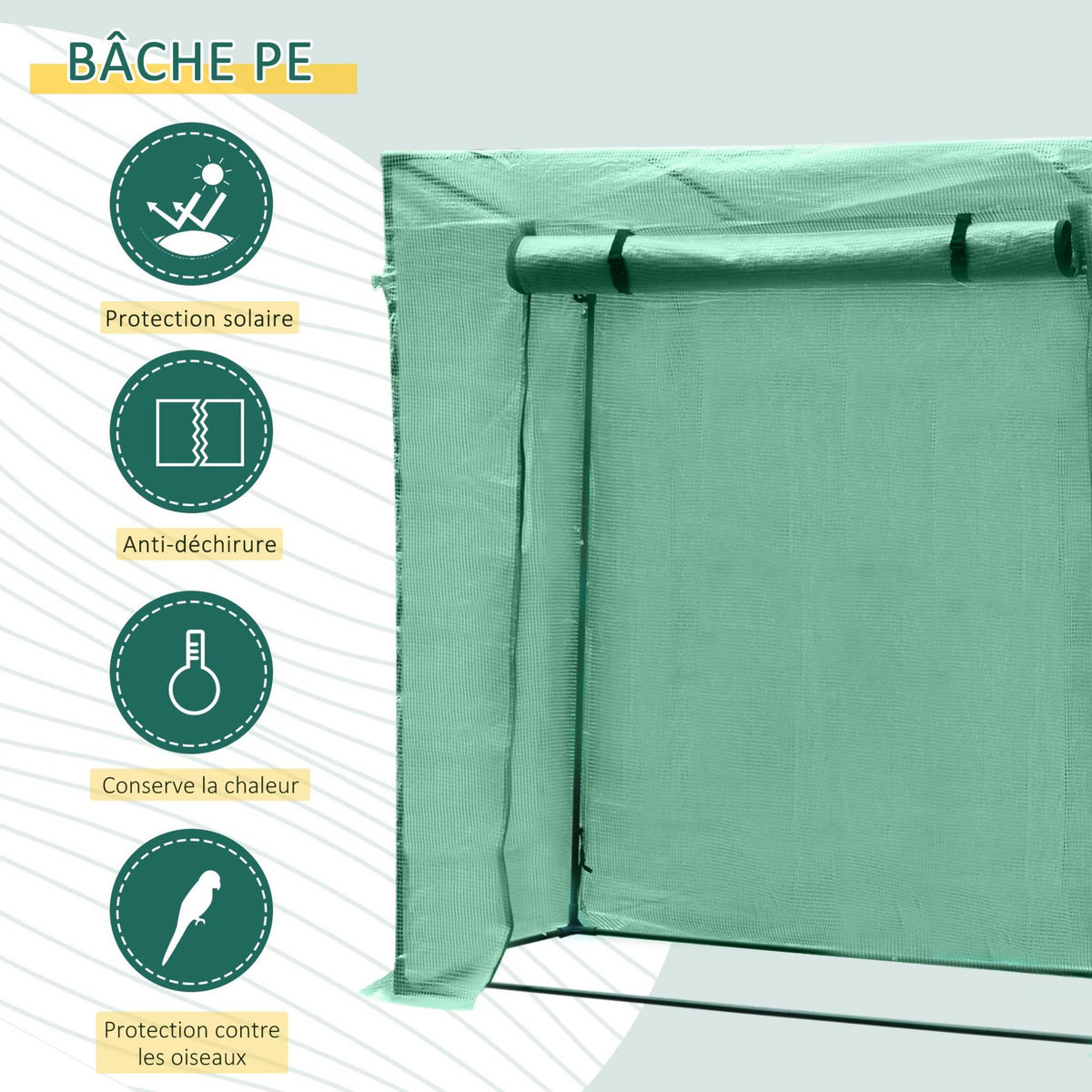 OUTSUNNY Serre de Jardin 200L x 73l x 168H cm acier PE haute densité 140 g/m² anti-UV avec porte zippée déroulante et fenêtres vert
