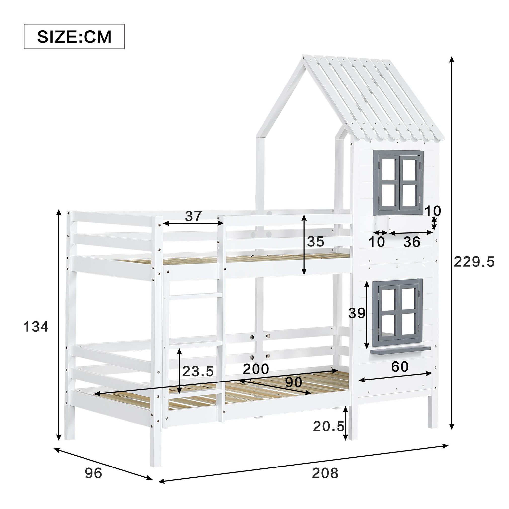 Voir la diapositive 3 : MERAX Lit superposé 90x200cm bois et mdf coloris blanc