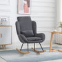 Voir la diapositive 2 : HOMCOM Fauteuil à bascule oreilles rocking chair grand confort accoudoirs assise dossier garnissage mousse haute densité lin gris