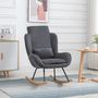 Voir la diapositive 2 : HOMCOM Fauteuil à bascule oreilles rocking chair grand confort accoudoirs assise dossier garnissage mousse haute densité lin gris