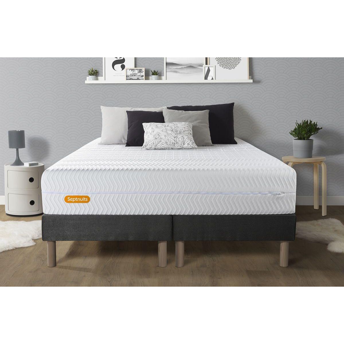 SEPTNUITS Matelas + double sommiers Memo Bio Mousse à mémoire de forme 5 zones de confort Maxi épaisseur Déhoussable