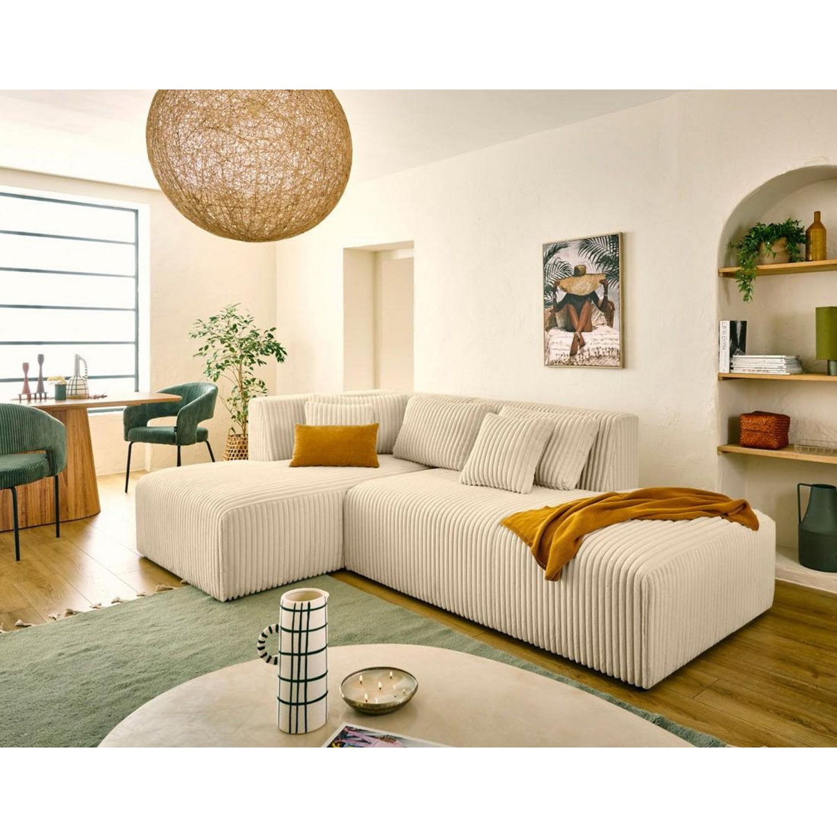 LISA DESIGN Victoire - canapé modulable d'angle gauche 4 places en velours côtelé grosses côtes