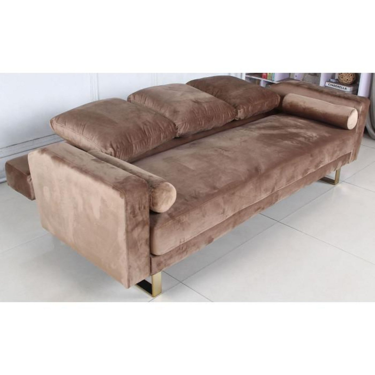 Paris Prix Canapé Convertible Velours  Albine  210cm Taupe