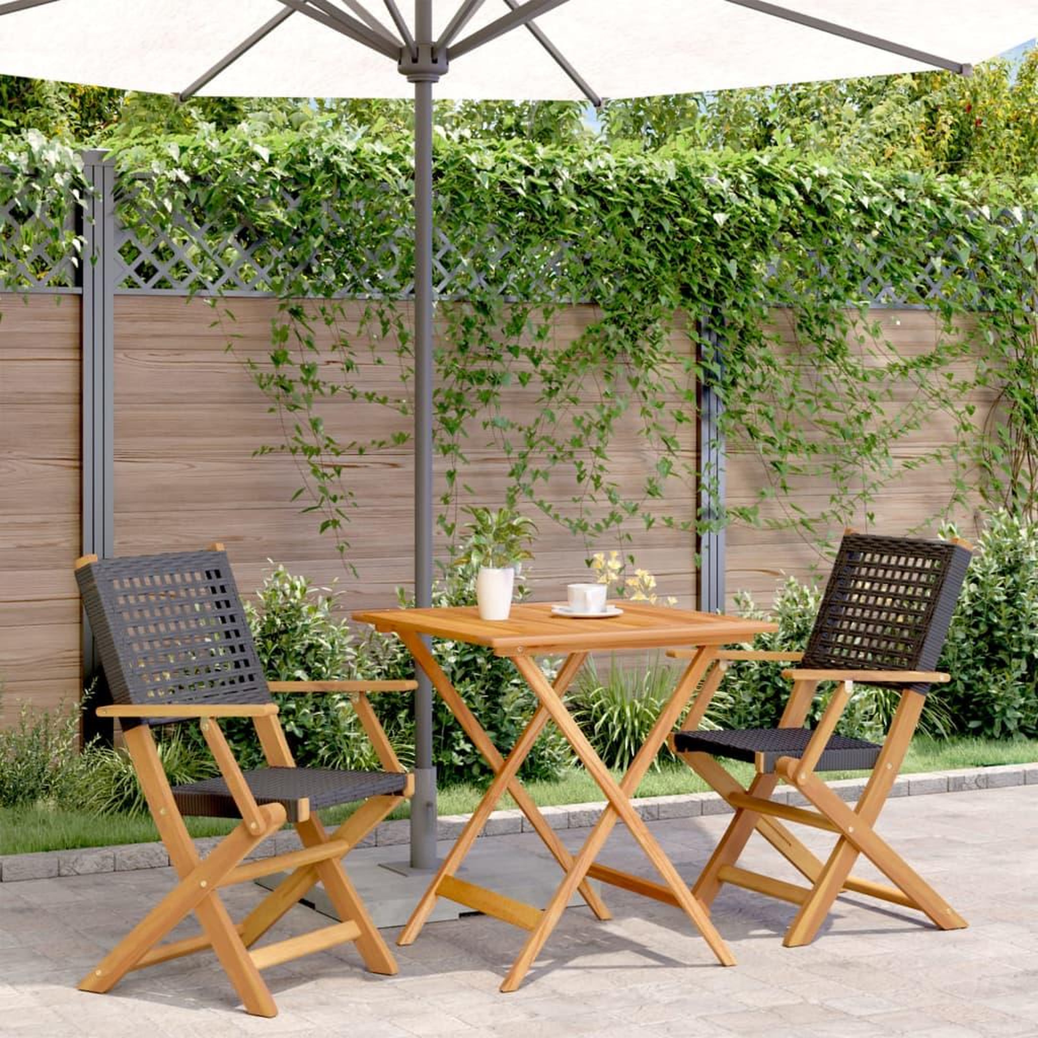 VIDAXL Ensemble de bistro 3 pcs noir resine tressee et bois massif