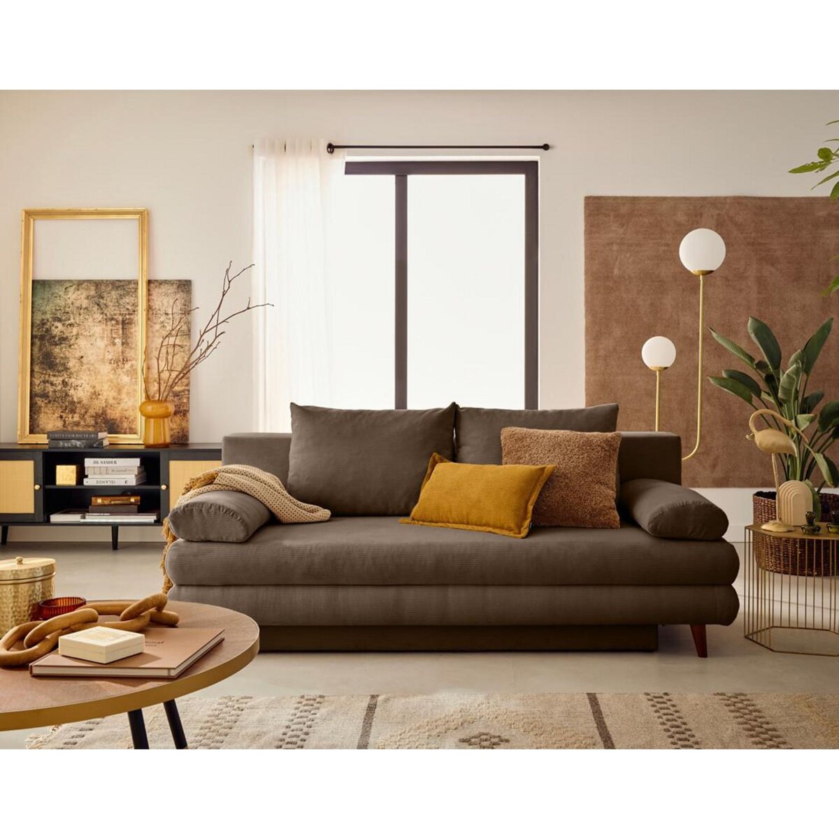 BEST MOBILIER Wonder - canapé 3 places convertible avec coffre en velours côtelé