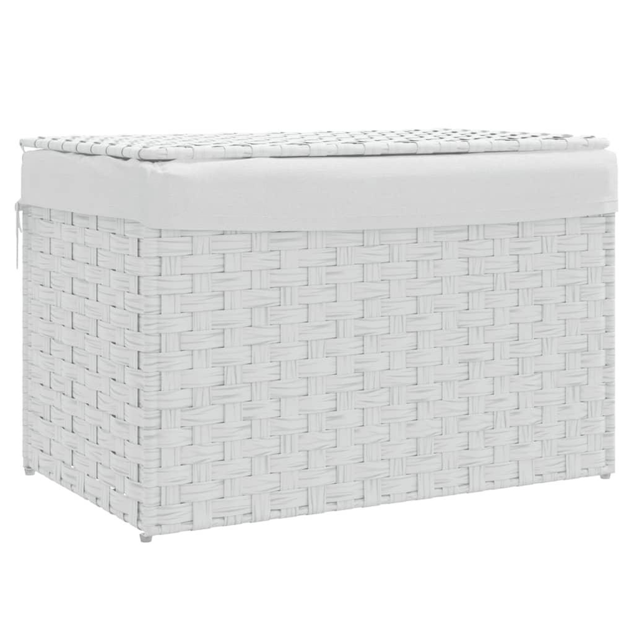 Voir la diapositive 2 : VIDAXL Panier a linge avec couvercle blanc 55,5x35x34cm resine tressee