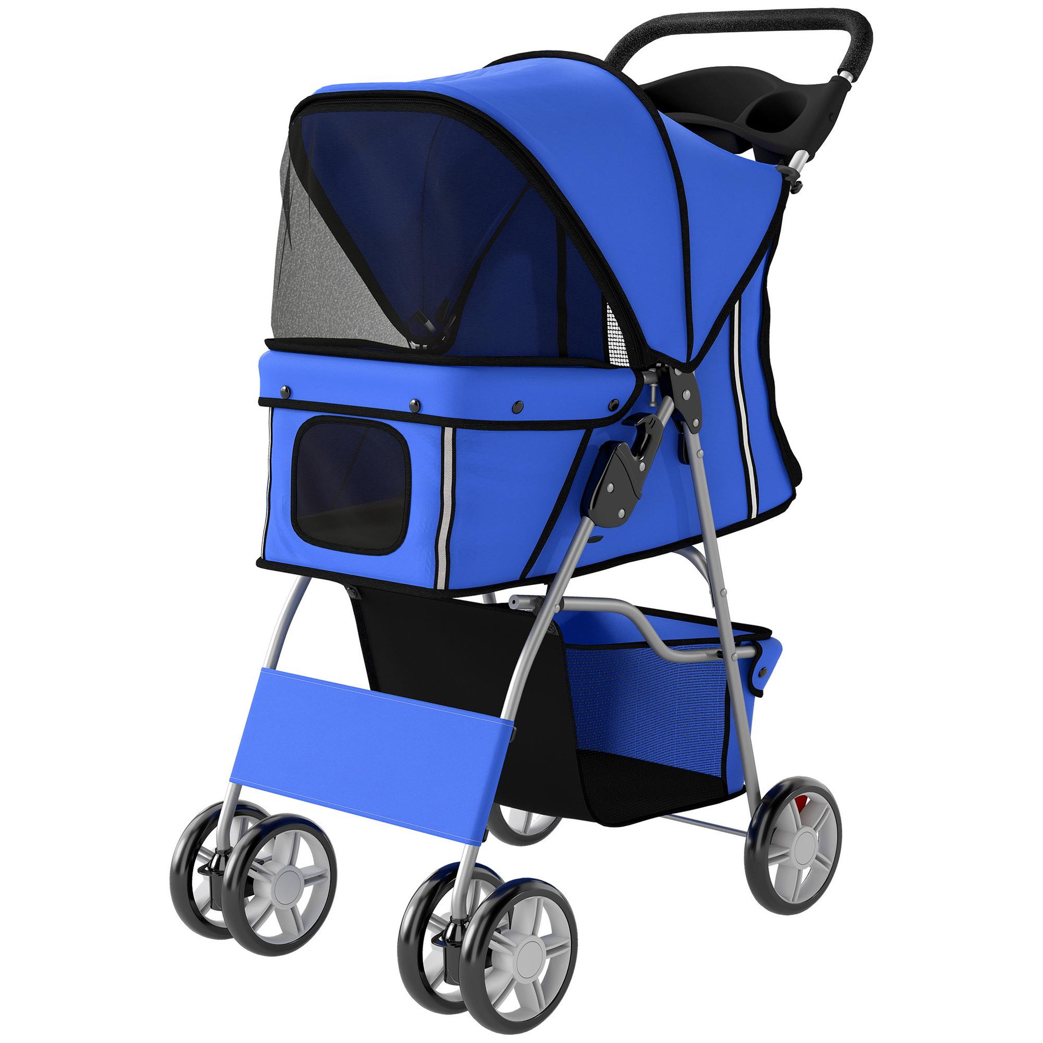 PAWHUT Poussette buggy pliable chien chat porte-gobelet panier de rangement inclus 4 roues bleu