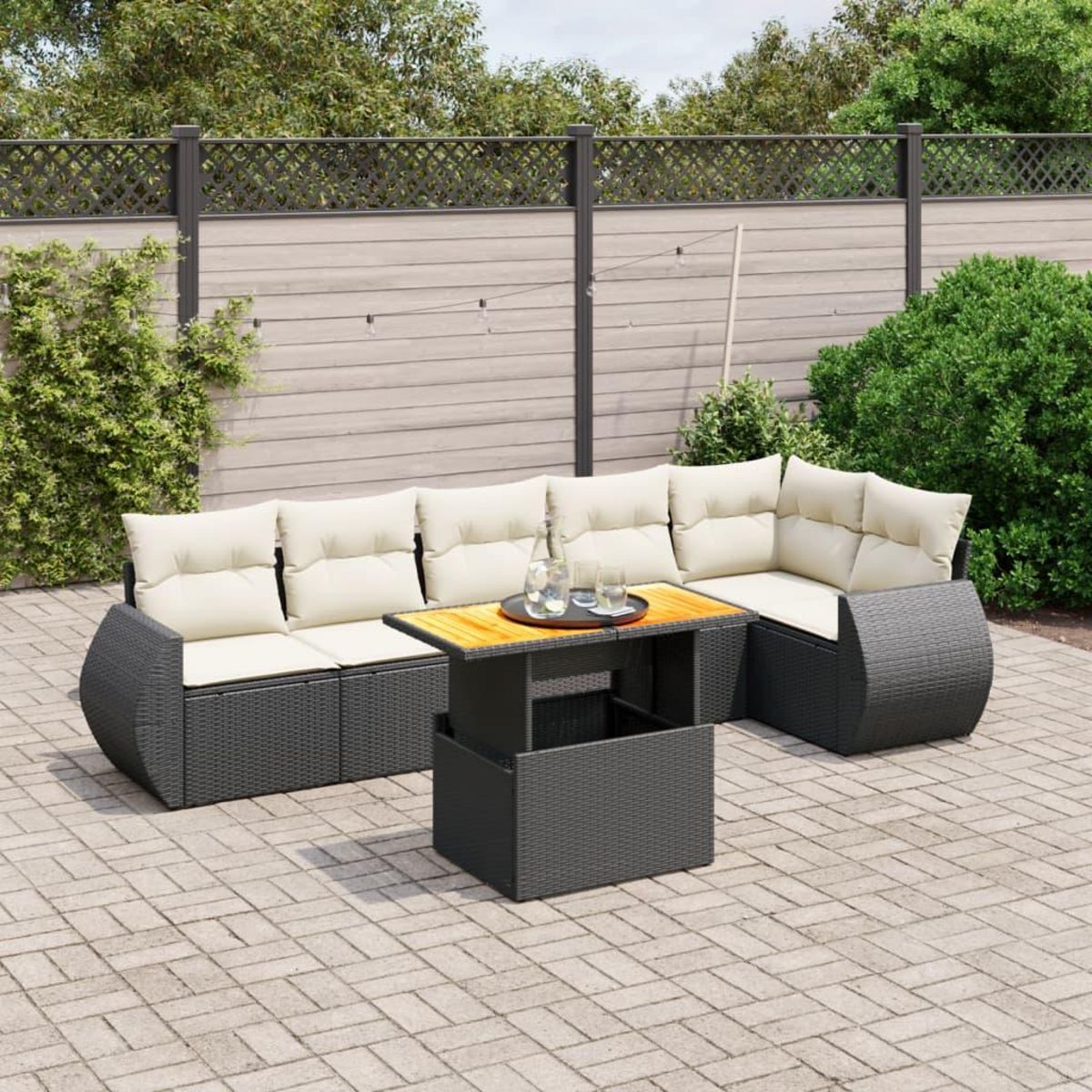 VIDAXL Salon de jardin 7 pcs avec coussins noir resine tressee