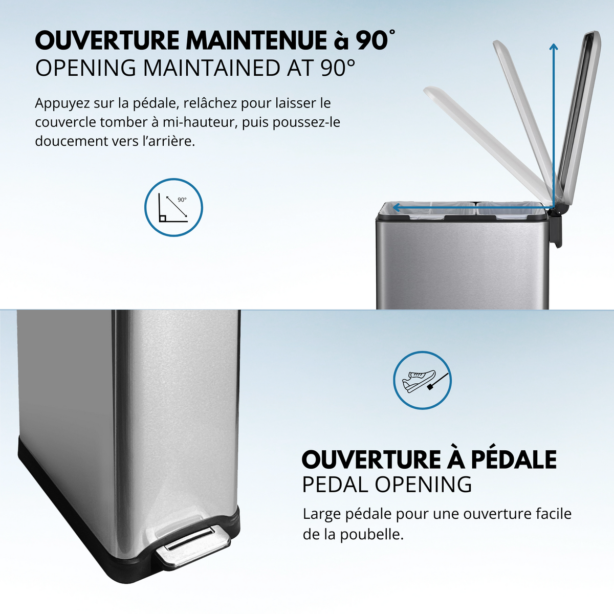 Kitchen move Poubelle de cuisine tri sélectif EDGE Argent Acier inoxydable 50L